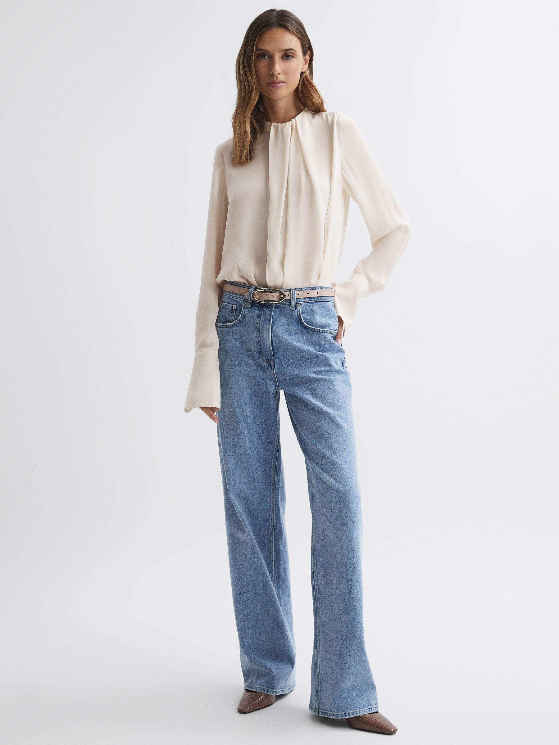 Pleat Front Long Sleeve Blouse in Cream Product Image