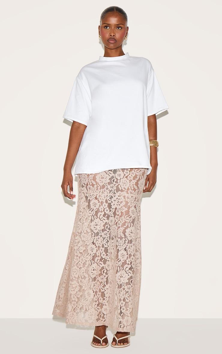 Taupe Floral Lace Sheer Maxi Skirt Product Image