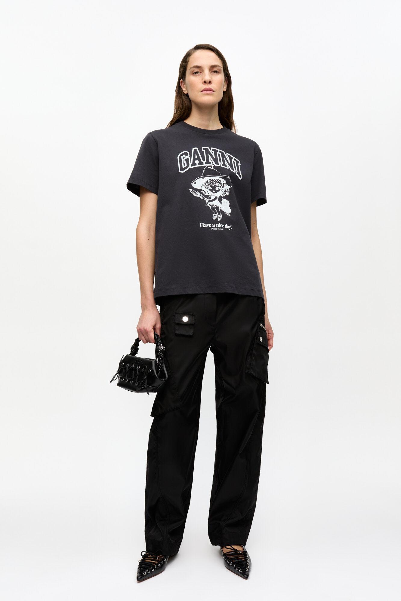 Black Basic Cotton Witch Relaxed T-shirt Product Image