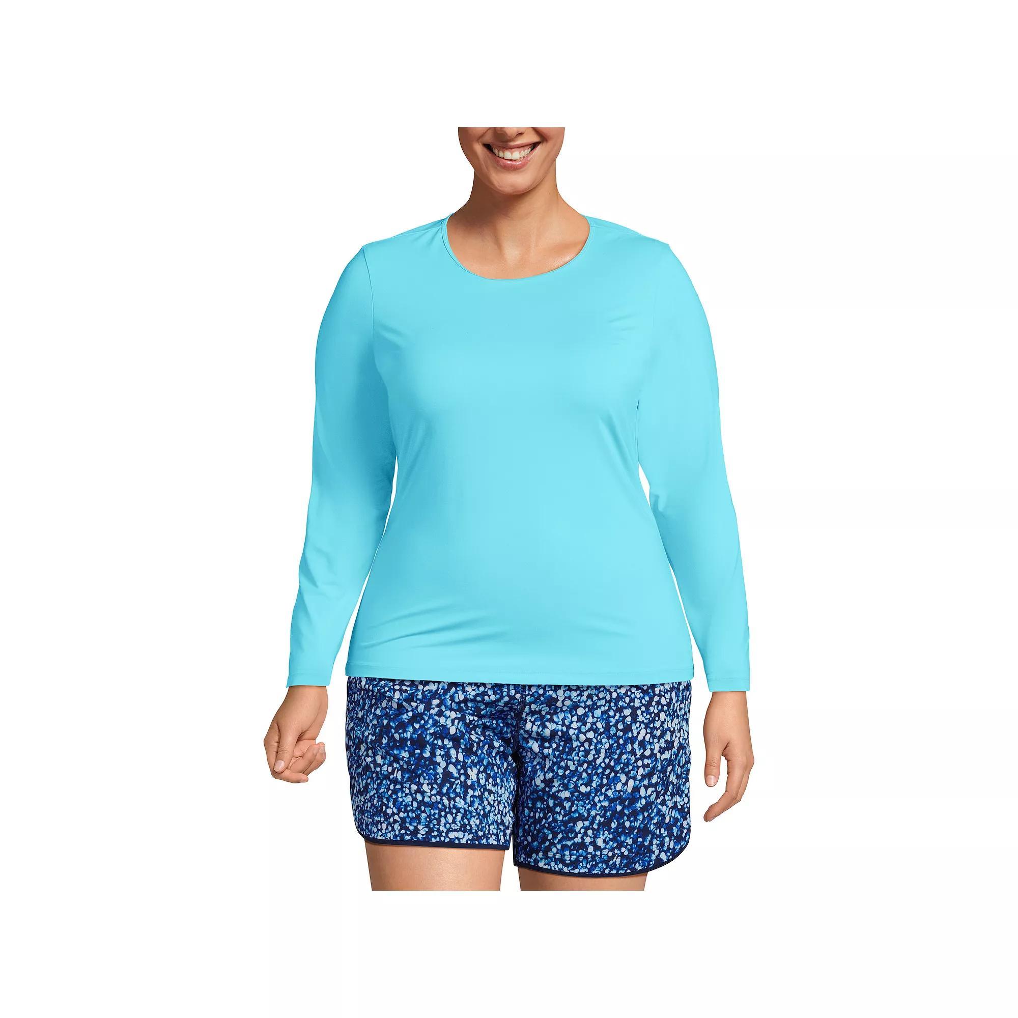 Plus Size Lands' End UPF 50 Long Sleeve Rash Guard, Women's, Size: 2XL, Blue Mini Stripe Product Image