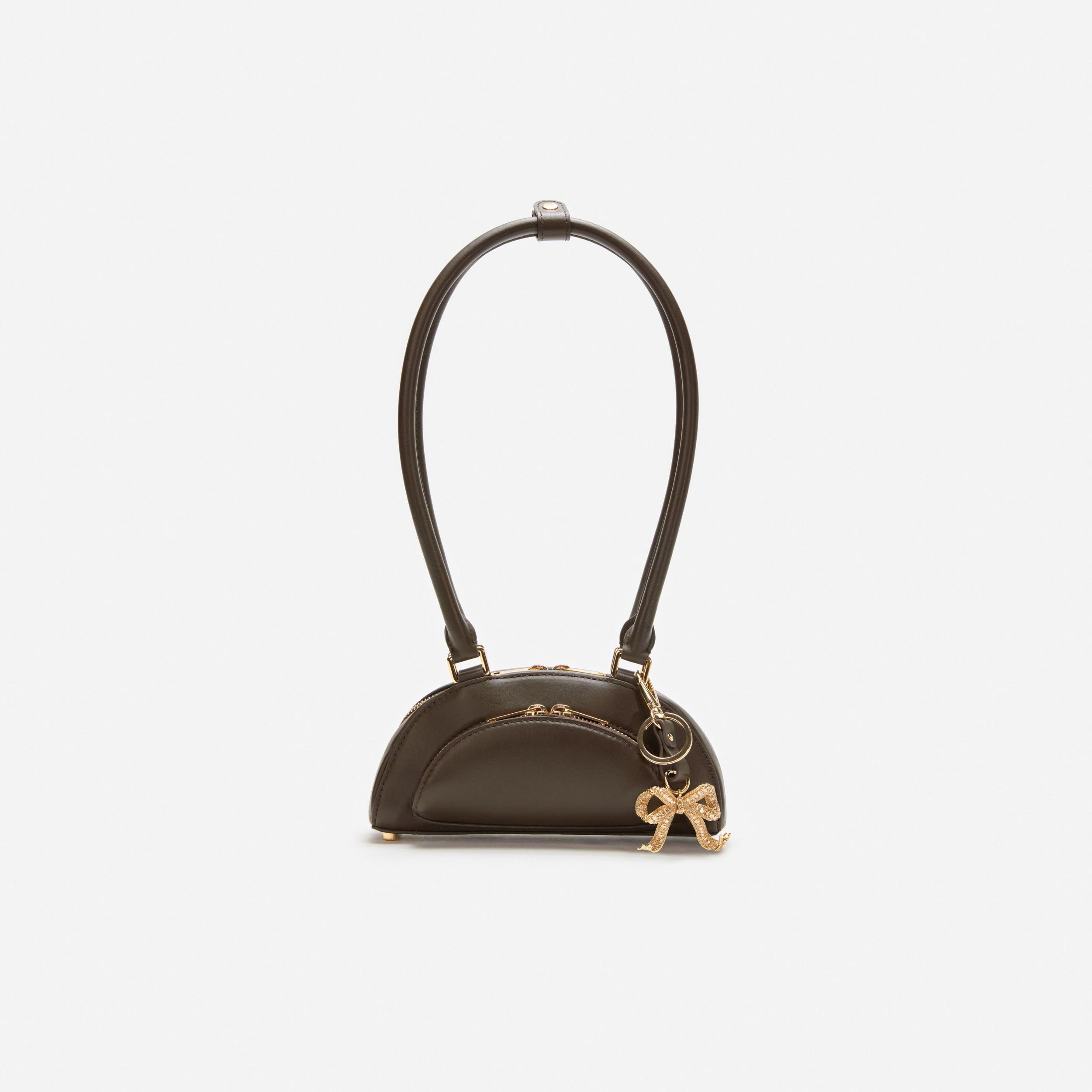 Brown Leather Mini Shoulder Bag With Charm Product Image