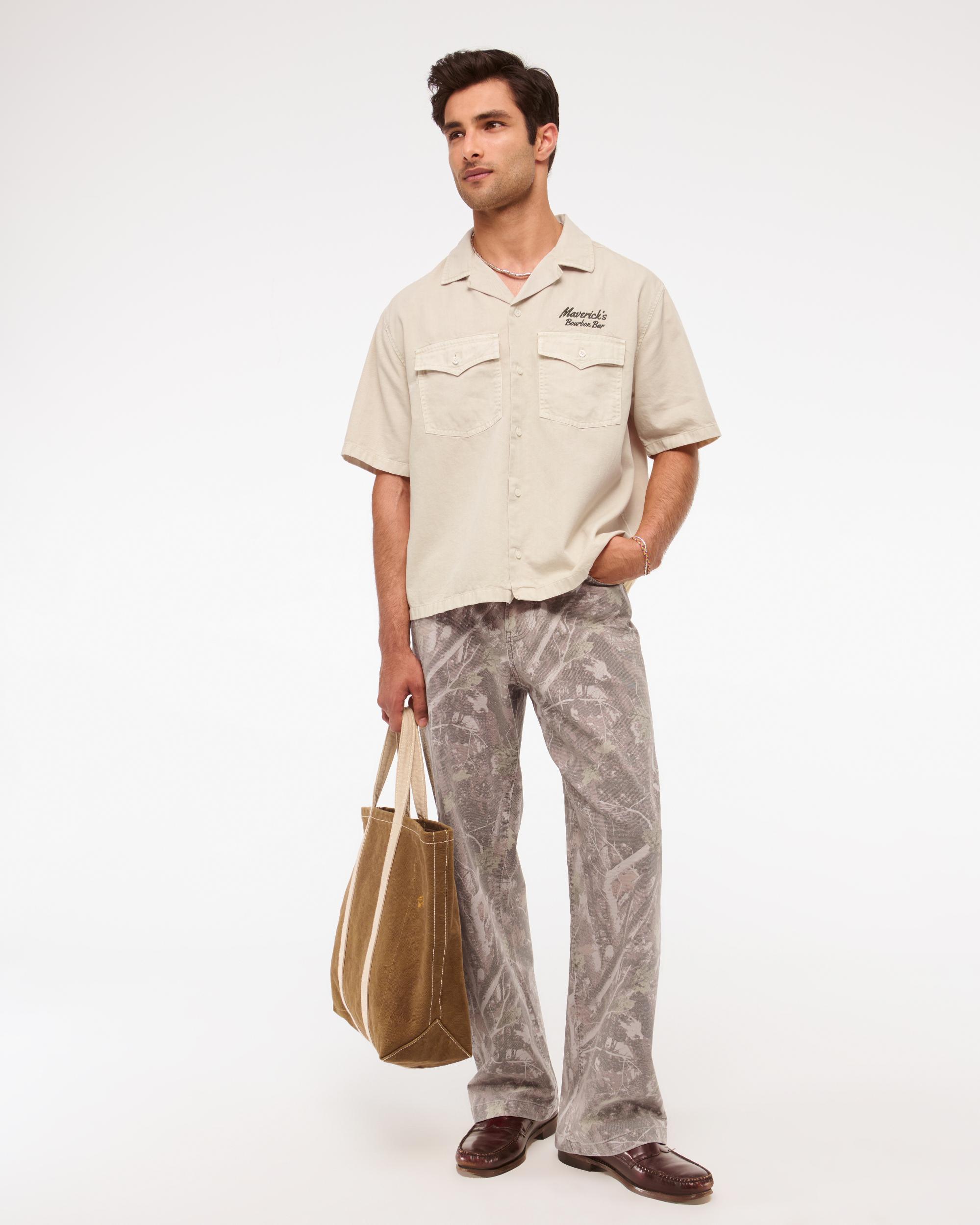 Short-Sleeve Cropped Western Graphic Button-Up Shirt Product Image