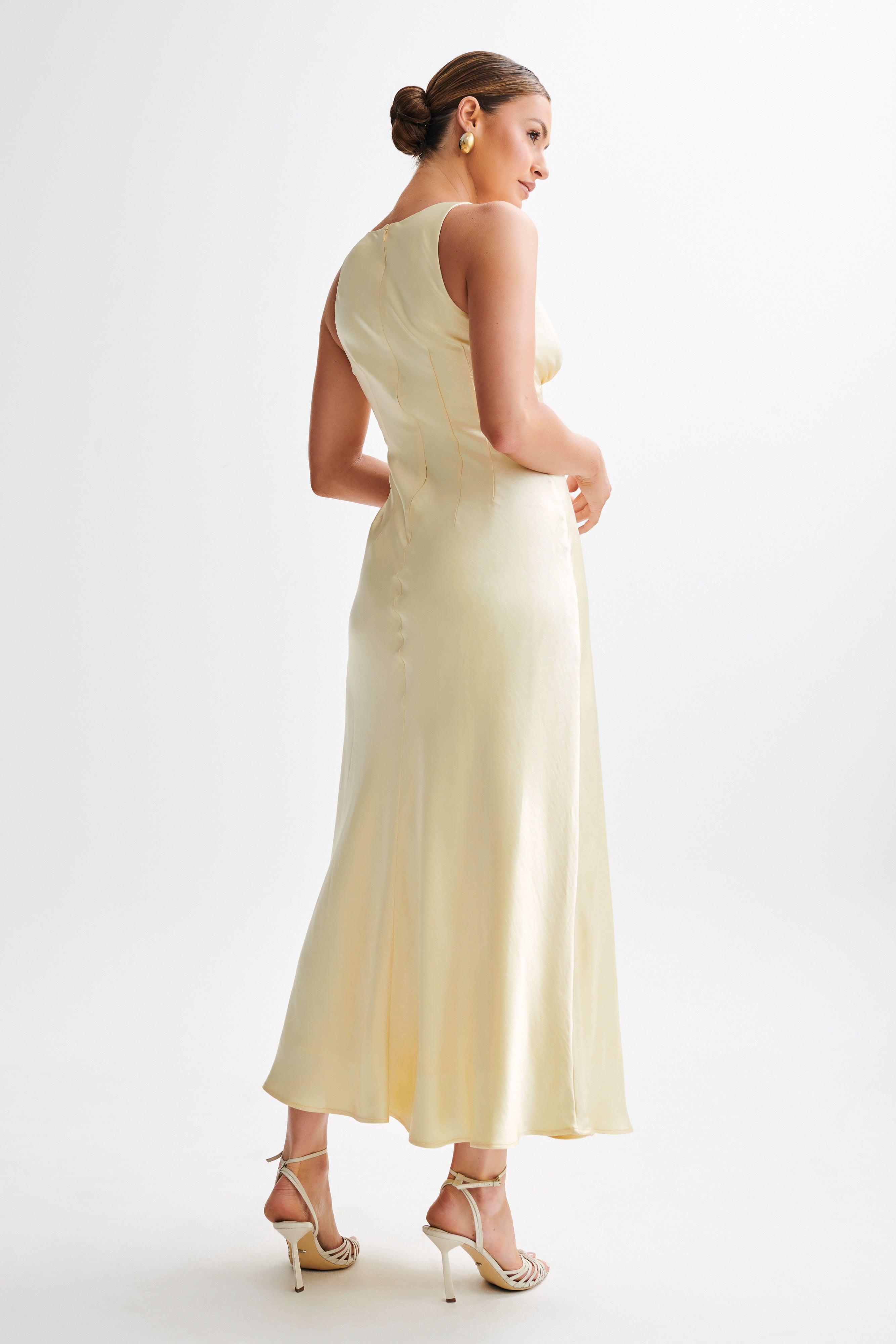 Meghan Satin Maxi Dress - Lemon Sorbet Product Image