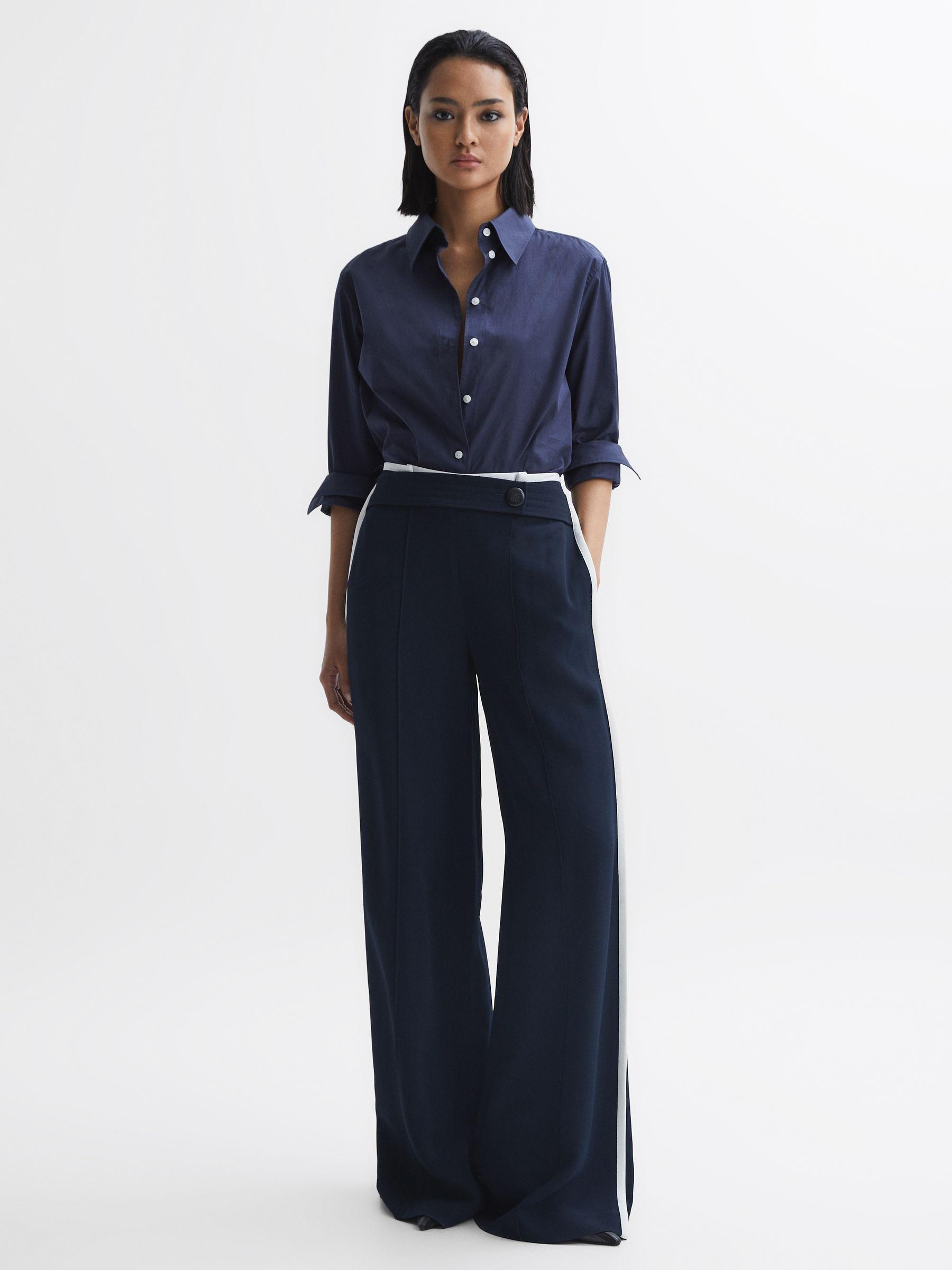 High Rise Wide Leg Trousers in Navy Product Image