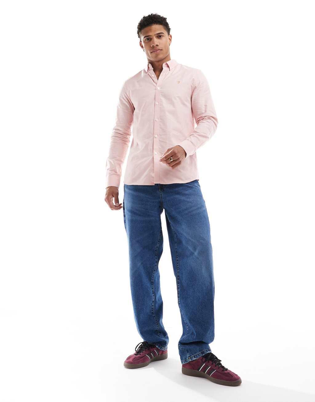 Farah Brewer slim fit long sleeve shirt in pink  Product Image