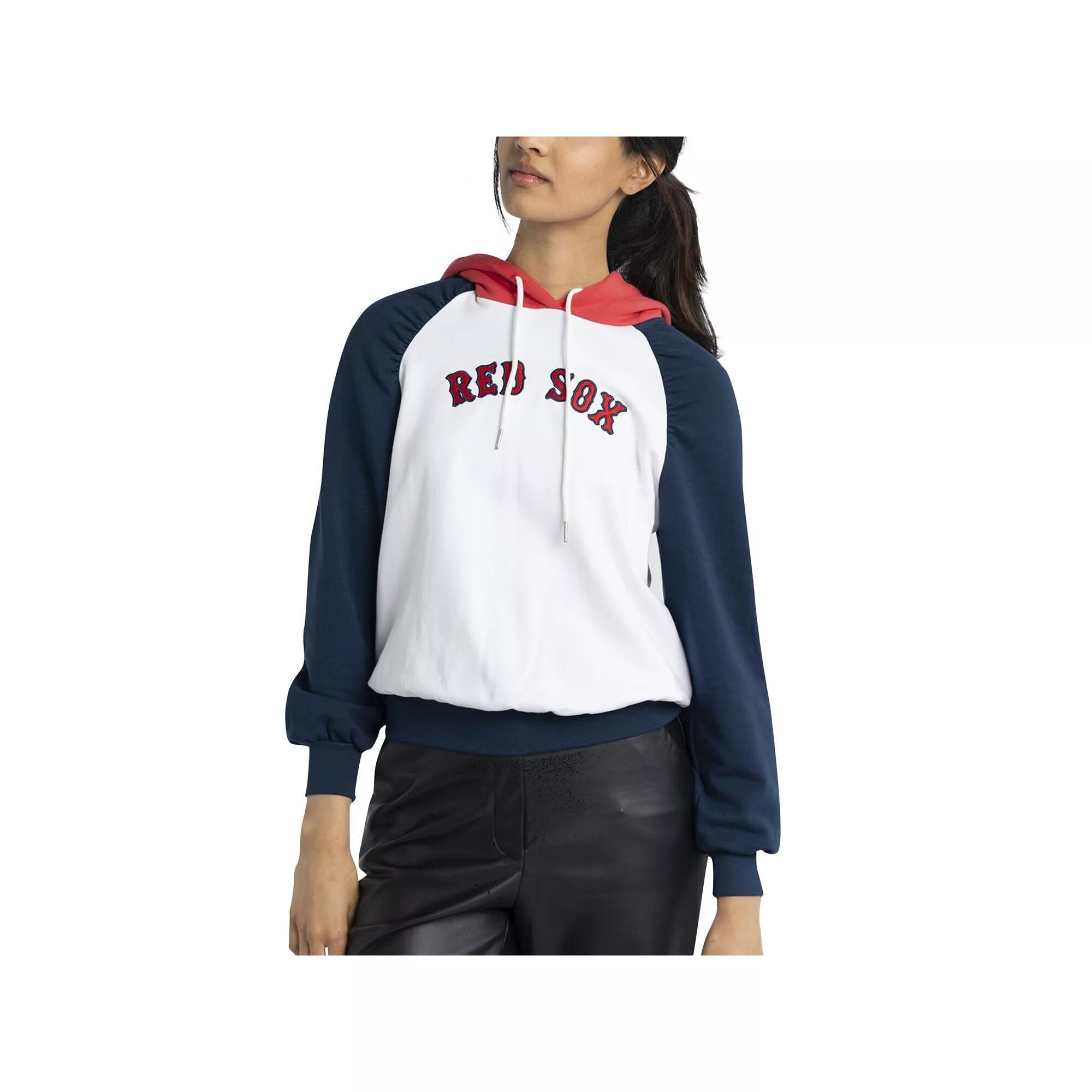 Women's Lusso White Boston Red Sox Marlowe Tri-Blend Raglan Pullover Hoodie,  Product Image