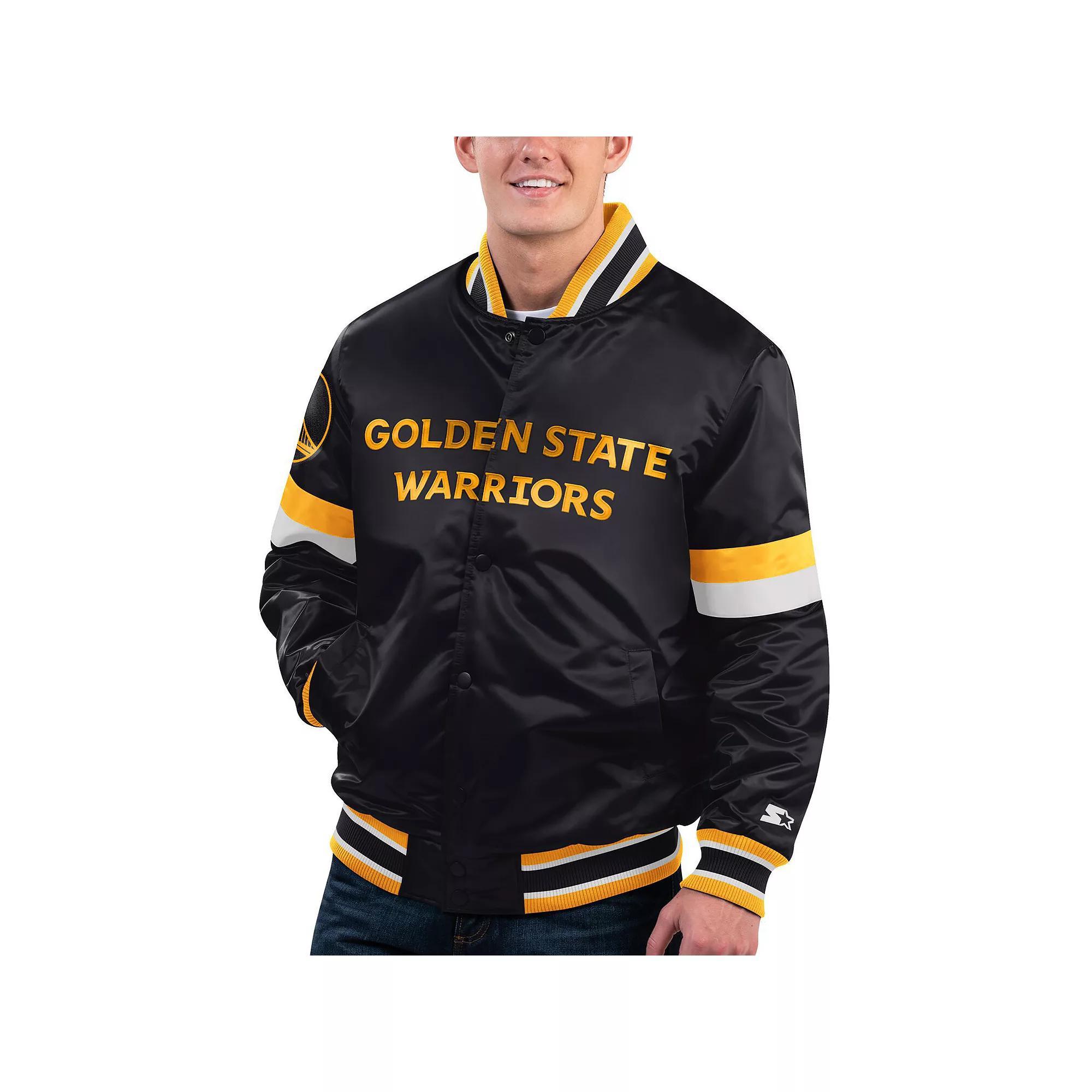 Men's Starter Black Golden State Warriors Home Game Satin Full-Snap Varsity Jacket, Size: XL Product Image