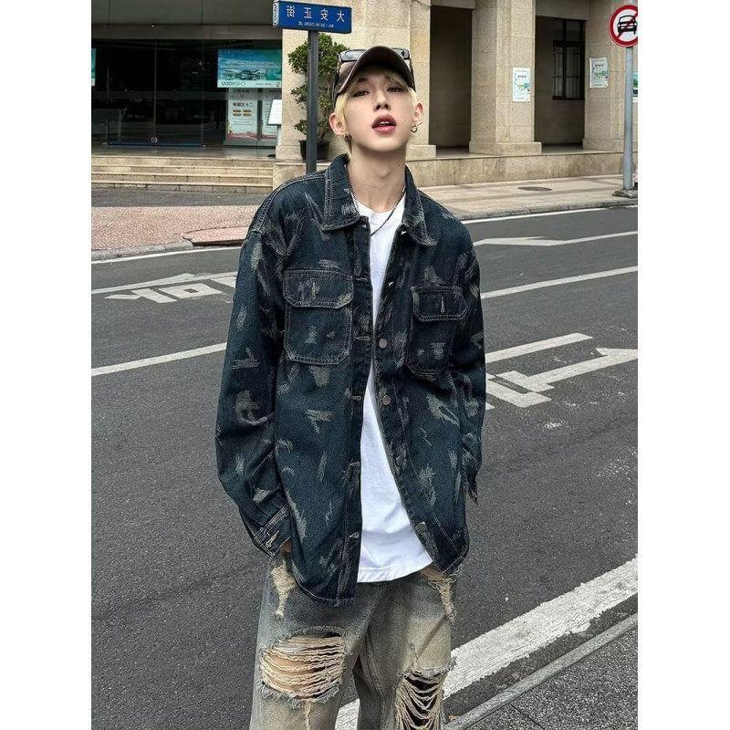 Printed Button-Up Denim Jacket Product Image