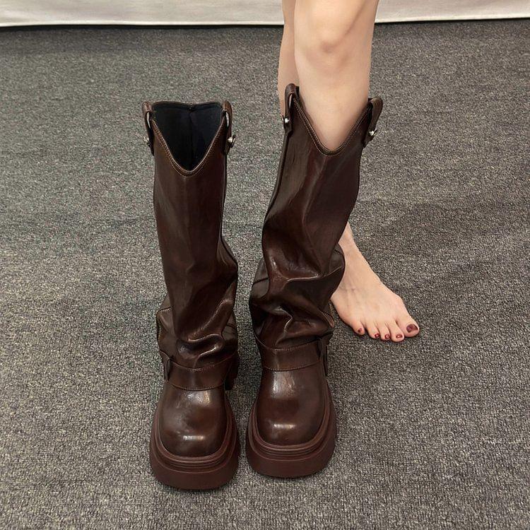 Platform Panel Zip Knee High Boots Product Image