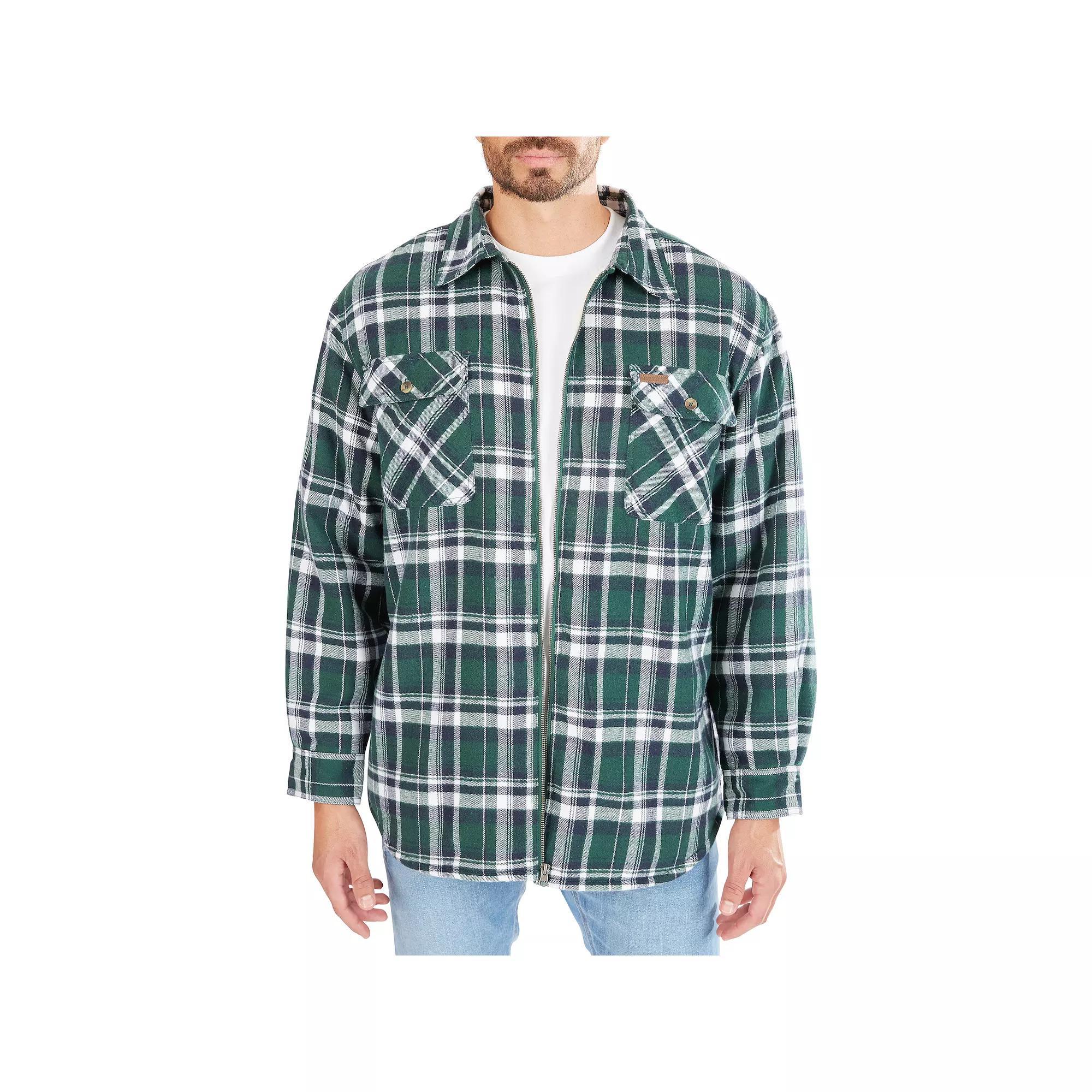 Men's Smith's Workwear Zip-Front Sherpa-Lined Flannel Shirt Jacket, Size: XXL, Hunter Product Image