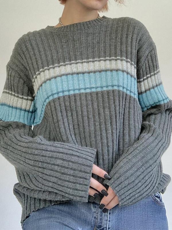 Stripe Contrast Color Print Sweater Product Image