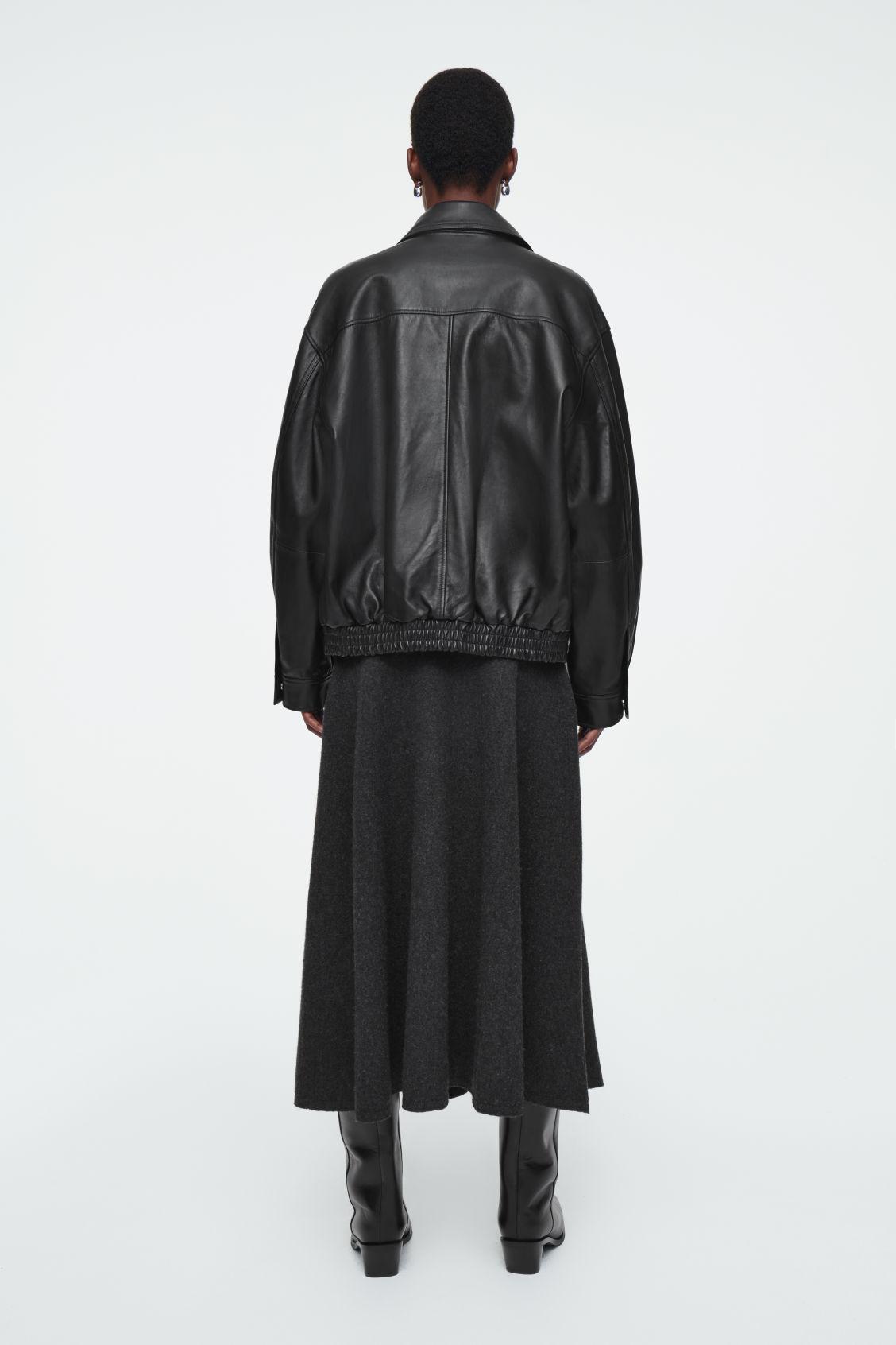 OVERSIZED COLLARED LEATHER JACKET Product Image