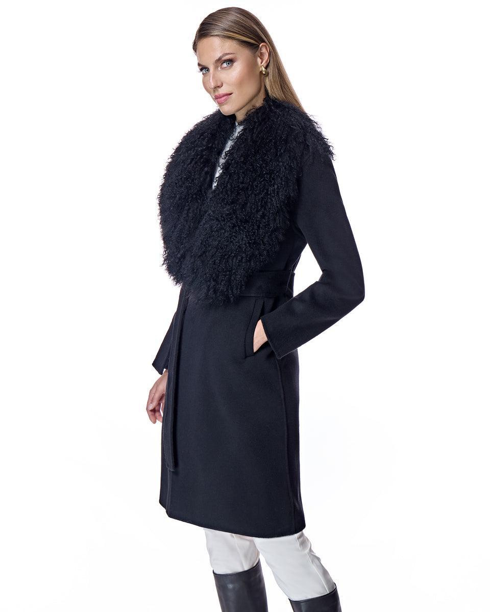 Julia & Stella by Maximilian Wool Wrap Coat With Lamb Collar-Maximilian Product Image