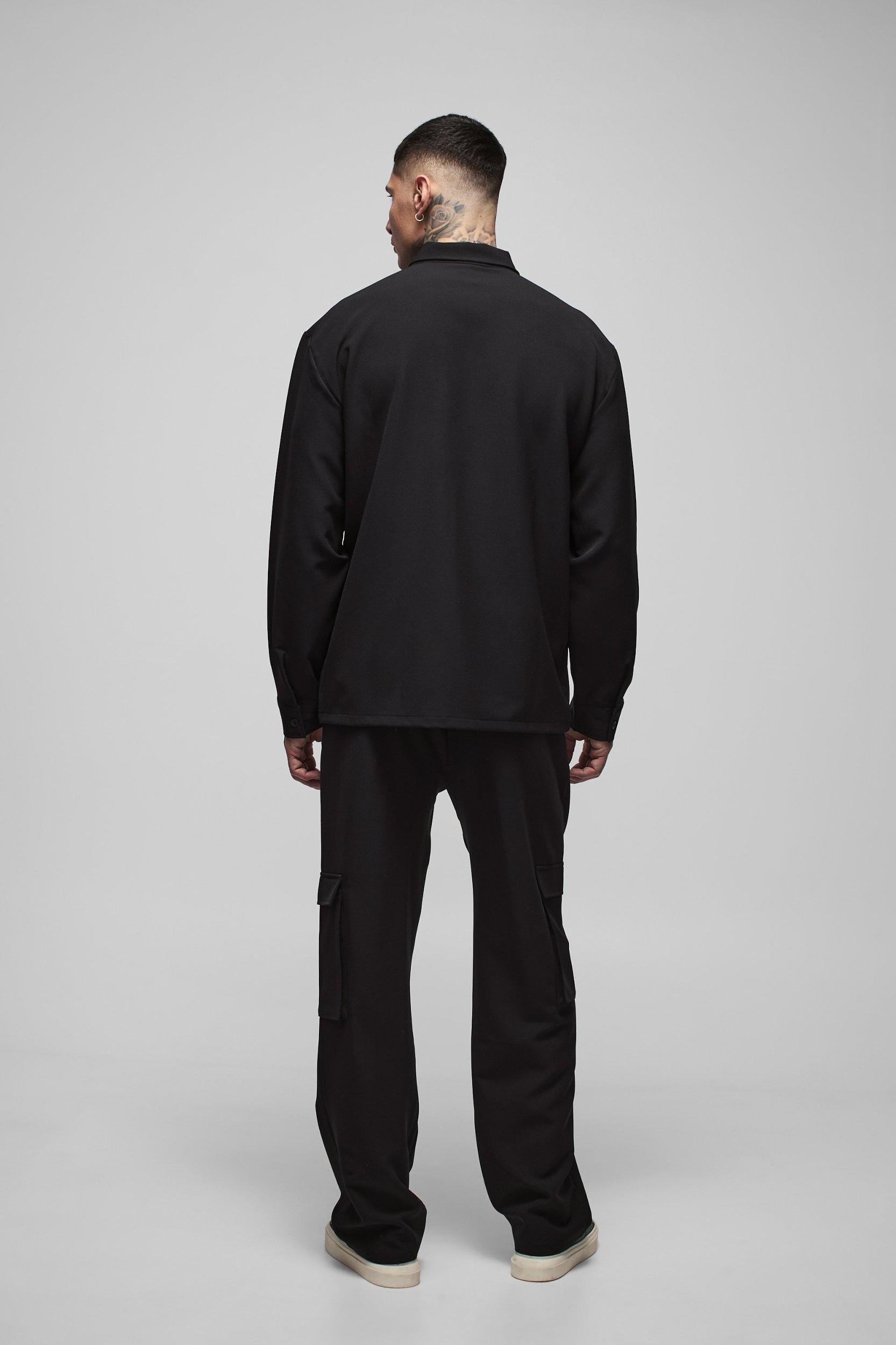 Tall Stretch Woven Pocket Detail Oversized Shirt | boohooMAN USA Product Image