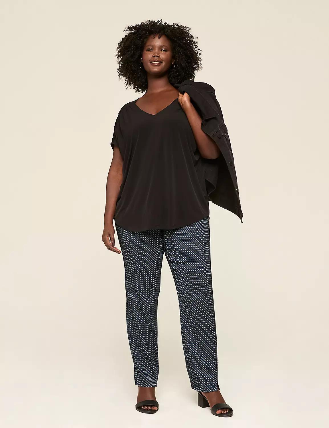 Ruched Short-Sleeve V-Neck Top Product Image