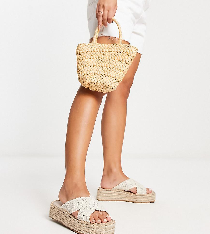 ASOS DESIGN Wide Fit Jazlyn flatform crochet mules in natural  Product Image