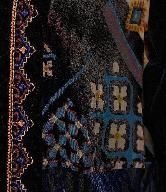 John Mark Patched Burnout Velvet 3/4 Sleeve Open Front Jacket Product Image