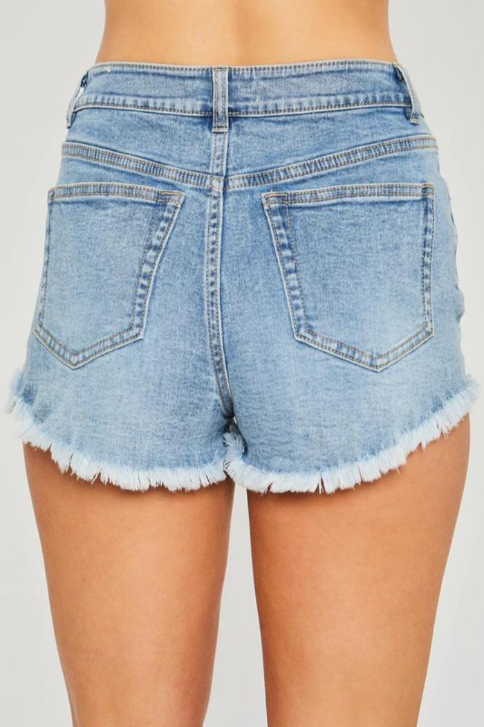 Distressed Denim Light Blue Shorts Product Image