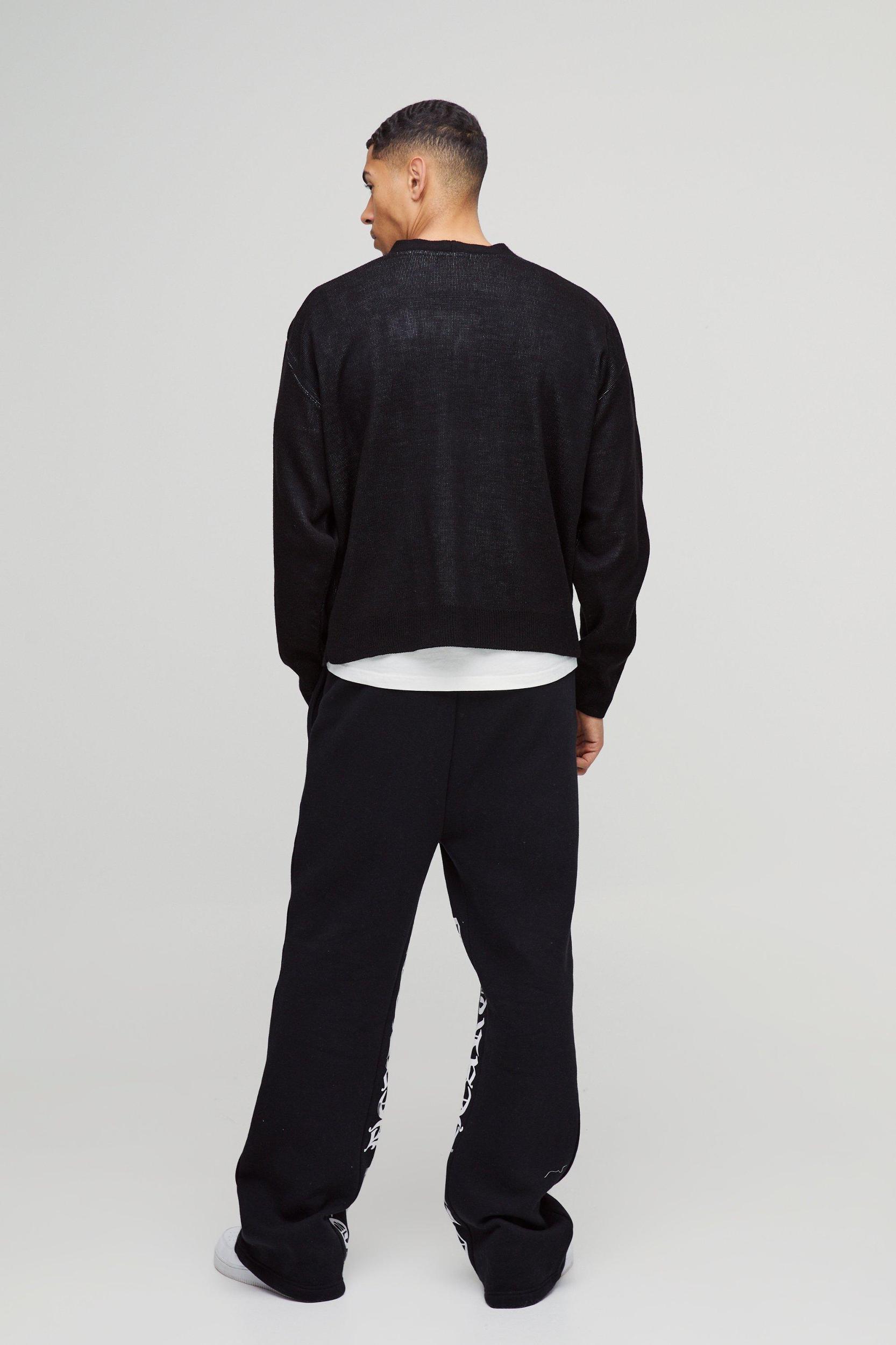 Oversized Boxy Drop Shoulder Spliced Skeleton Printed Knitted Cardigan | boohooMAN USA Product Image