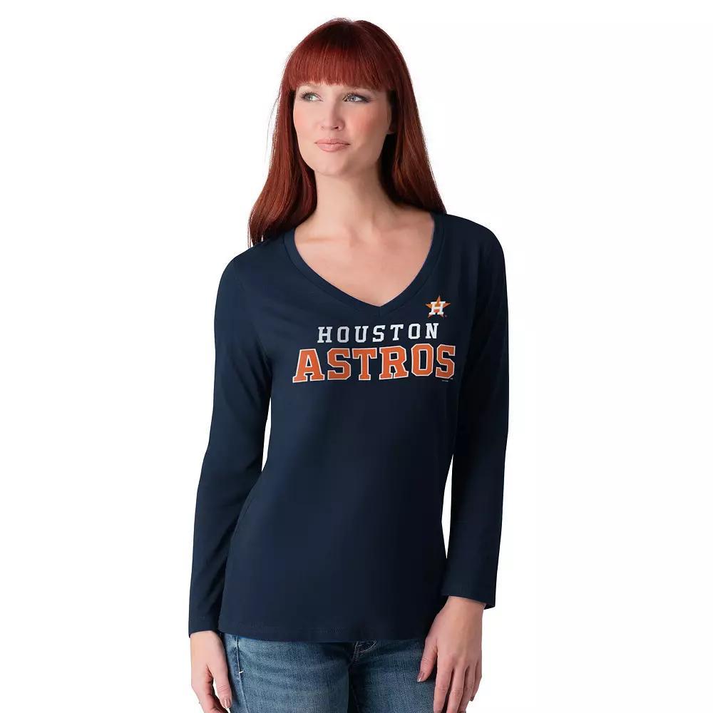 Womens G-III 4Her by Carl Banks Houston Astros Post Season Long Sleeve V-Neck T-Shirt Blue Product Image