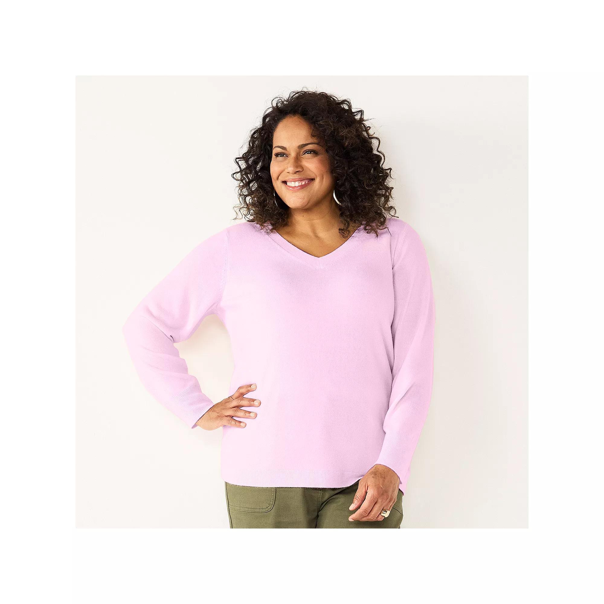 Plus Size Croft & Barrow® Extra Soft V-Neck Sweater, Women's, Size: 2XL, Ivory Product Image