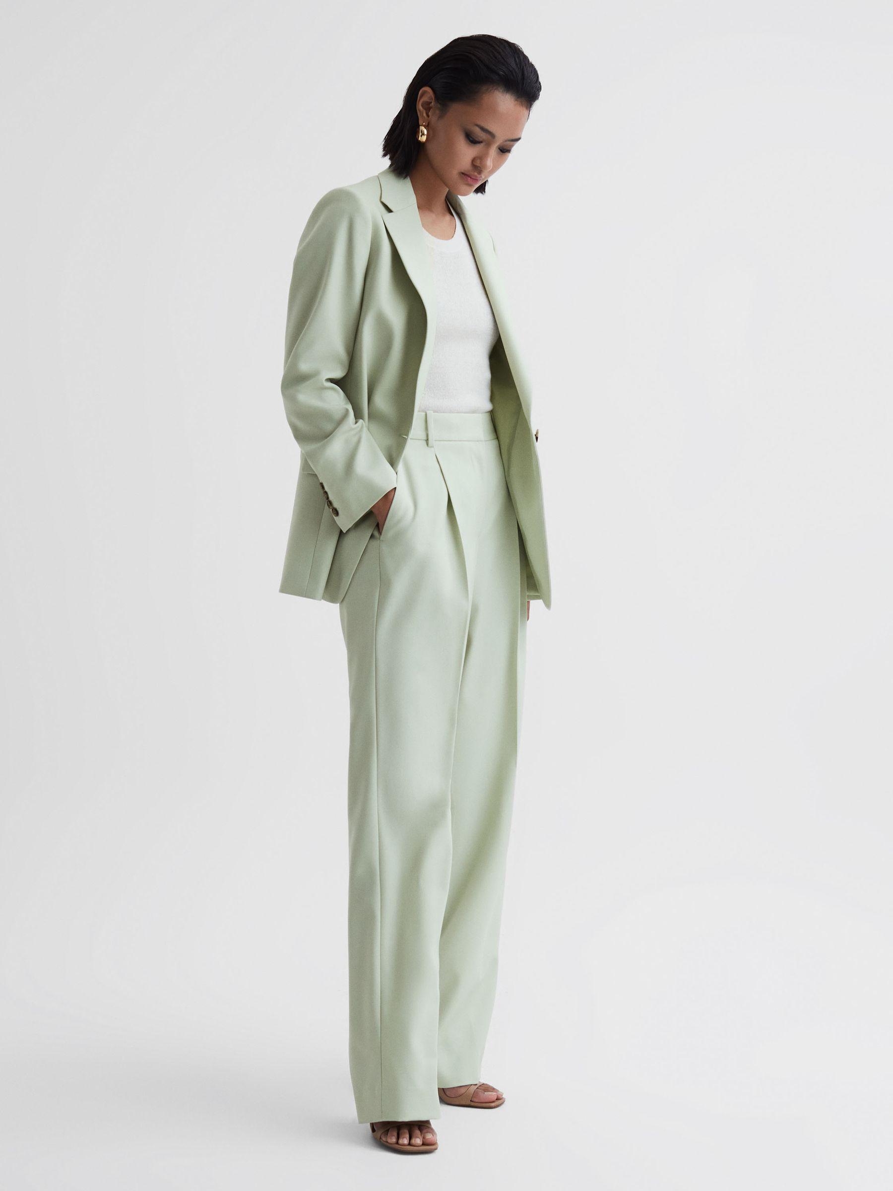 Single Breasted Wool Blend Blazer in Green Product Image