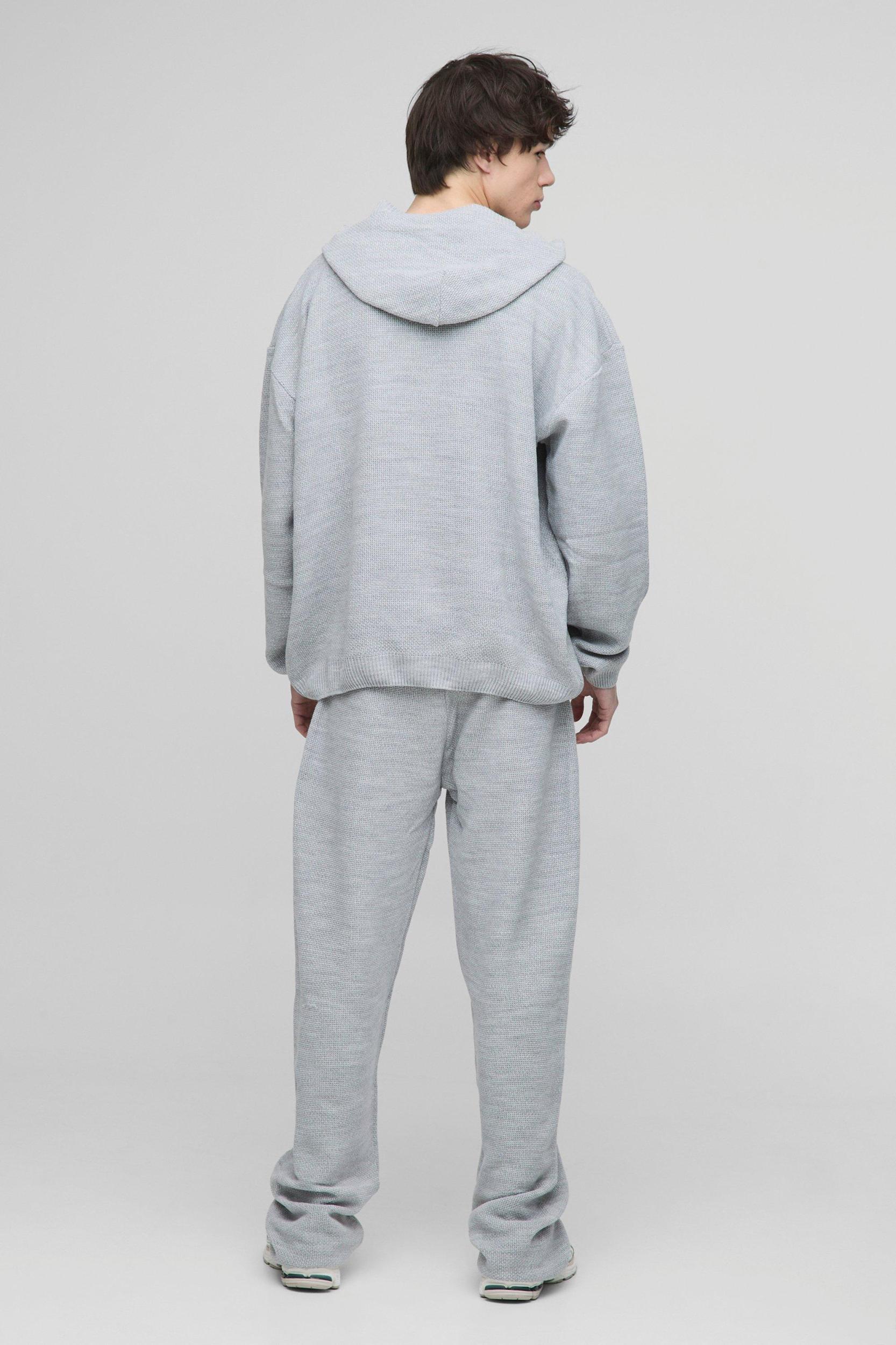 Tall Oversized Stitch Interest Knitted Hooded Tracksuit | boohooMAN USA Product Image