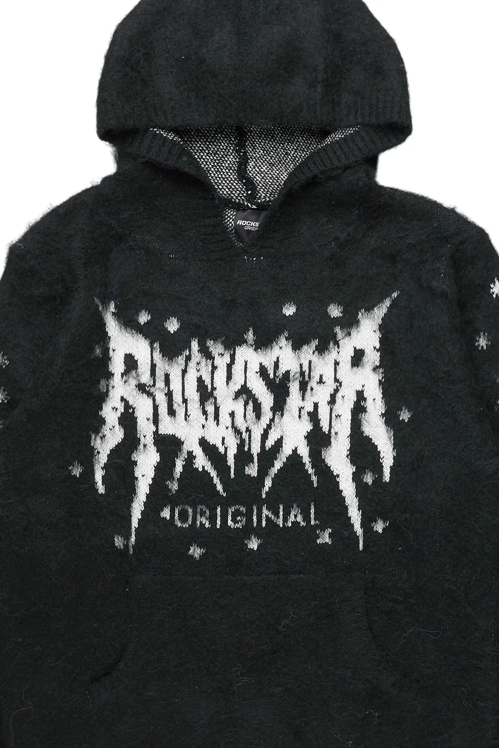 Evelyn Black Graphic Mohair Hoodie Female Product Image