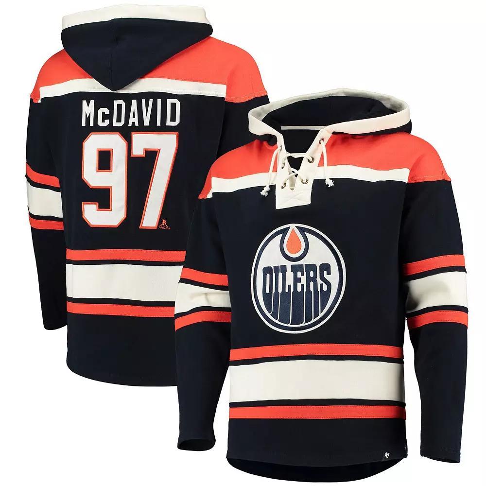 Men's '47 Connor McDavid Navy Edmonton Oilers Player Name & Number Lacer Pullover Hoodie,  Product Image