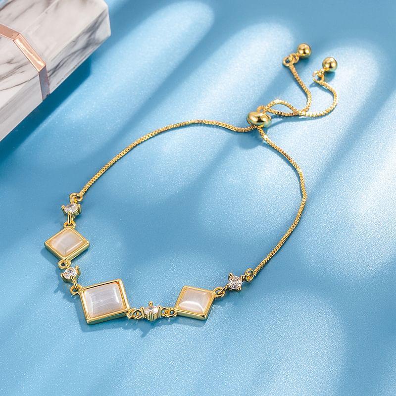 Square Faux Cat Eye Stone Alloy Bracelet Product Image