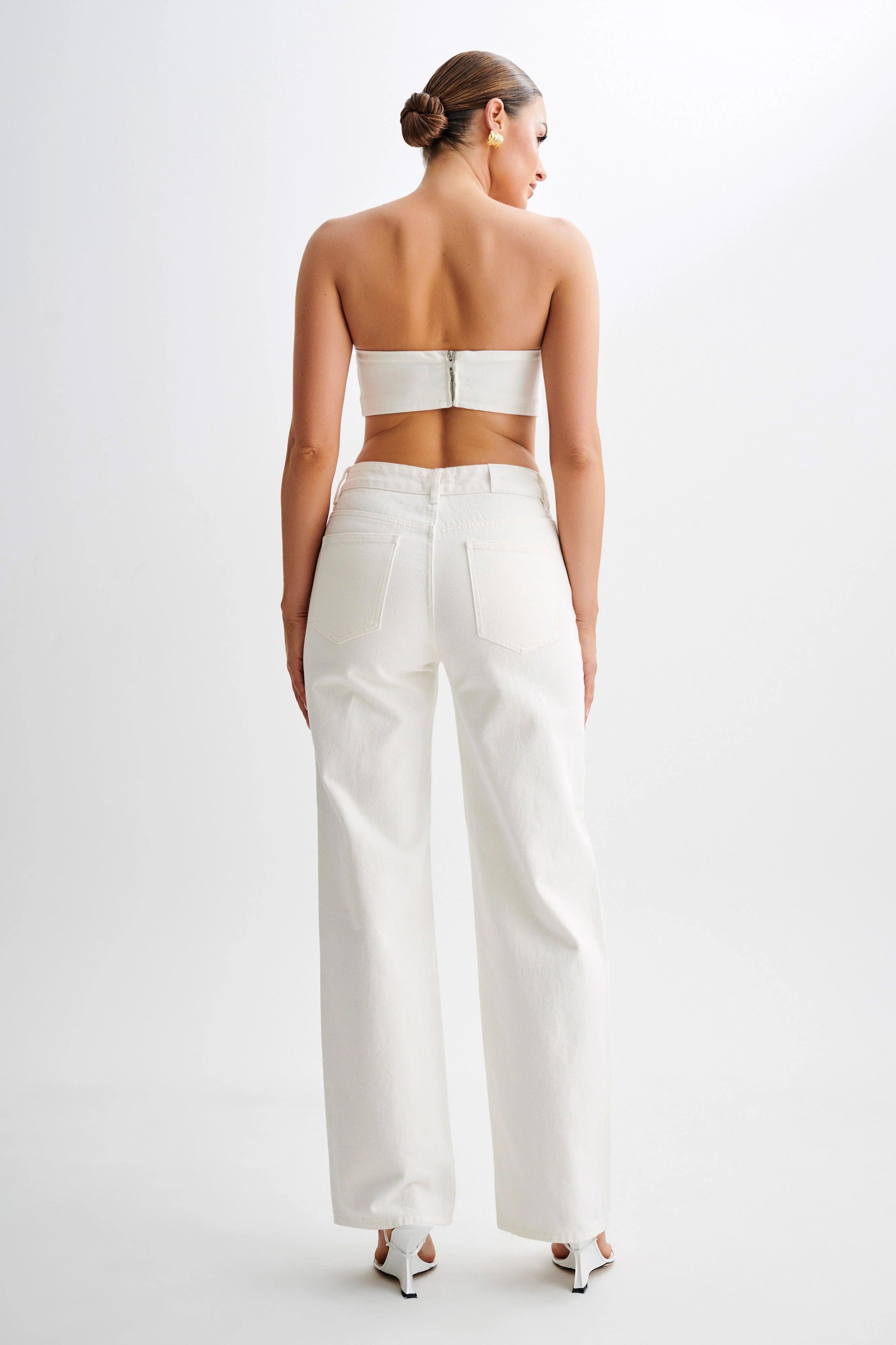 Roxy Wide Leg High Waist Denim Jeans - White Product Image