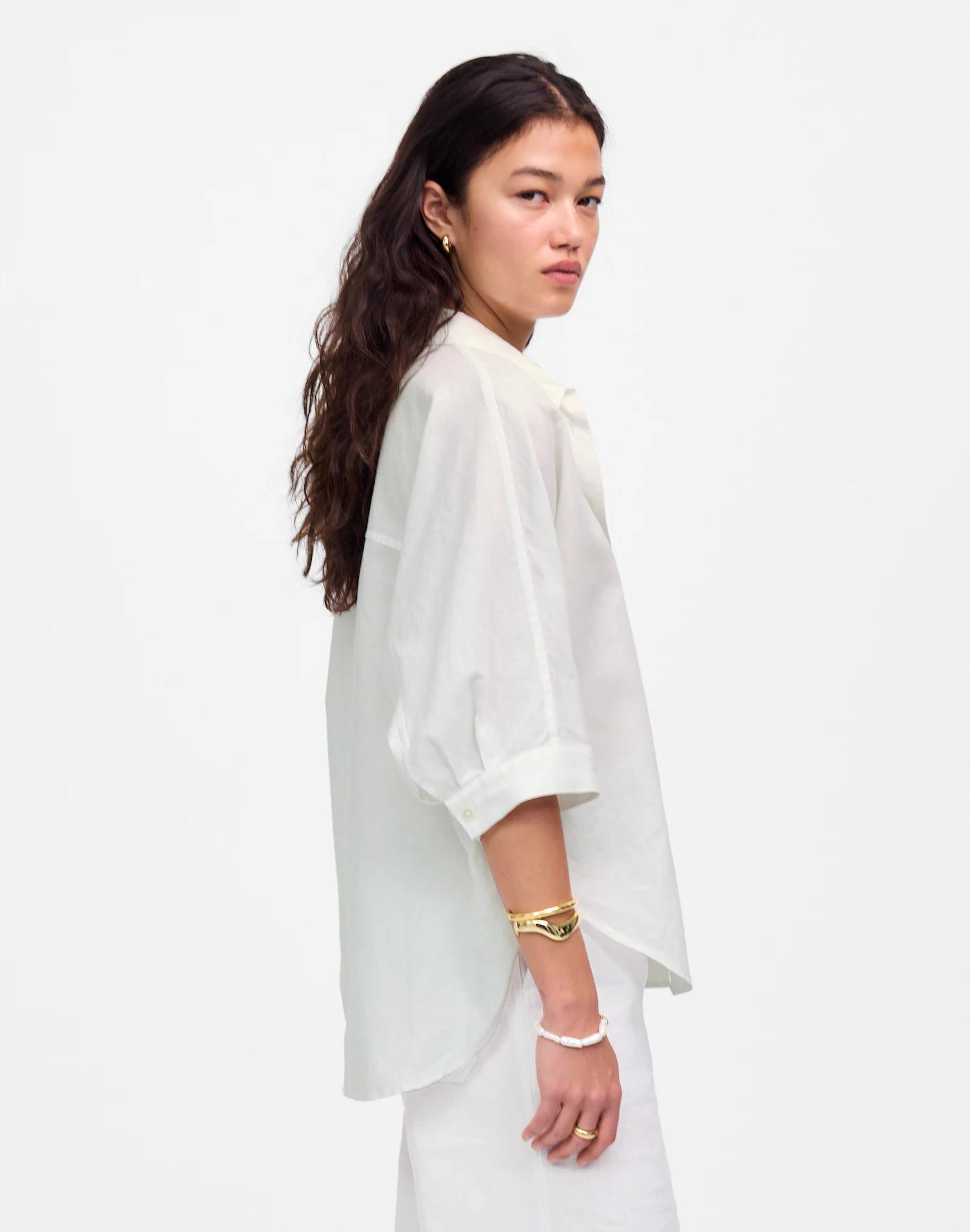 Oversized Pleated-Sleeve Button-Up Shirt Product Image
