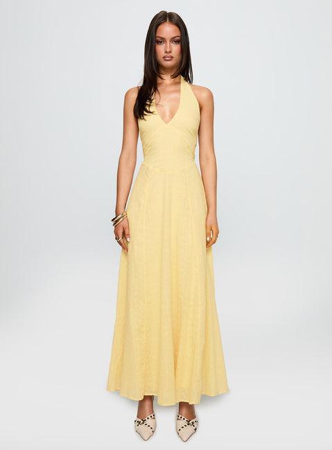 Summer State Halter Maxi Dress Yellow Product Image