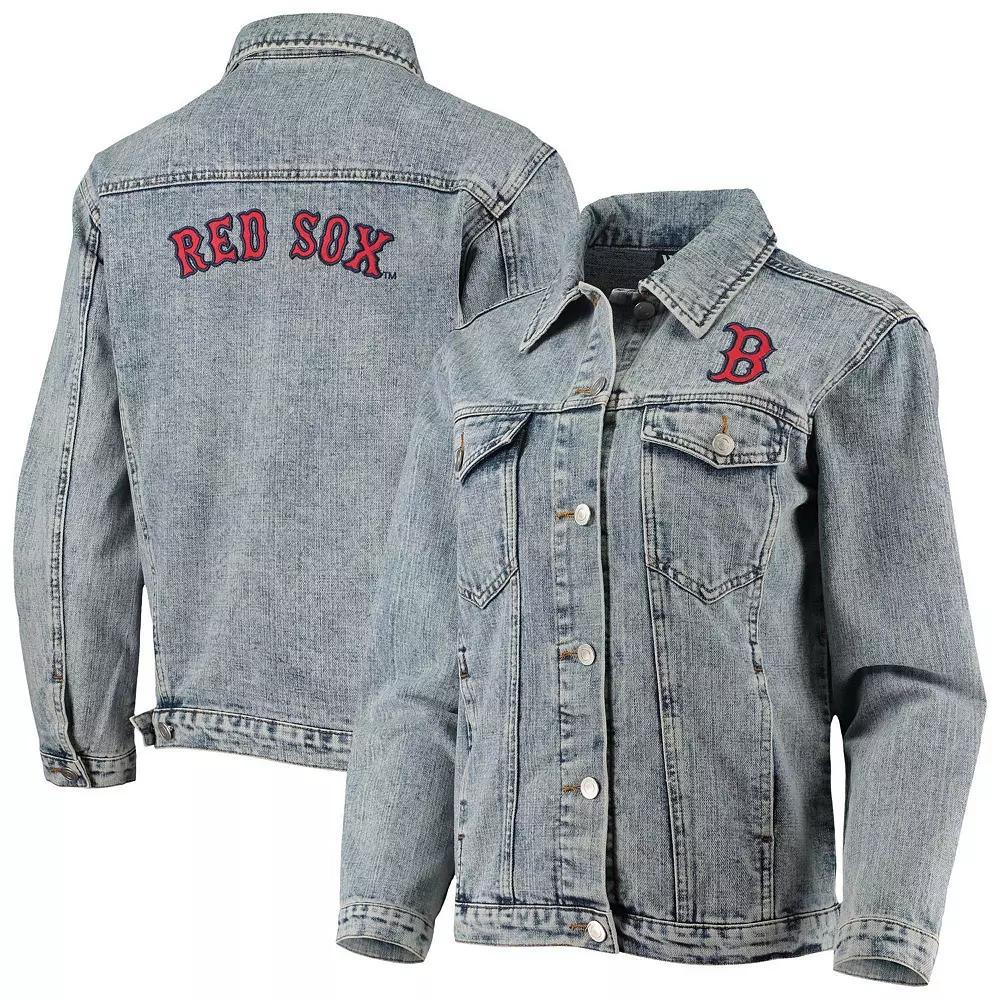 Women's The Wild Collective Boston Red Sox Team Patch Denim Button-Up Jacket, Size: Small, Blue Product Image