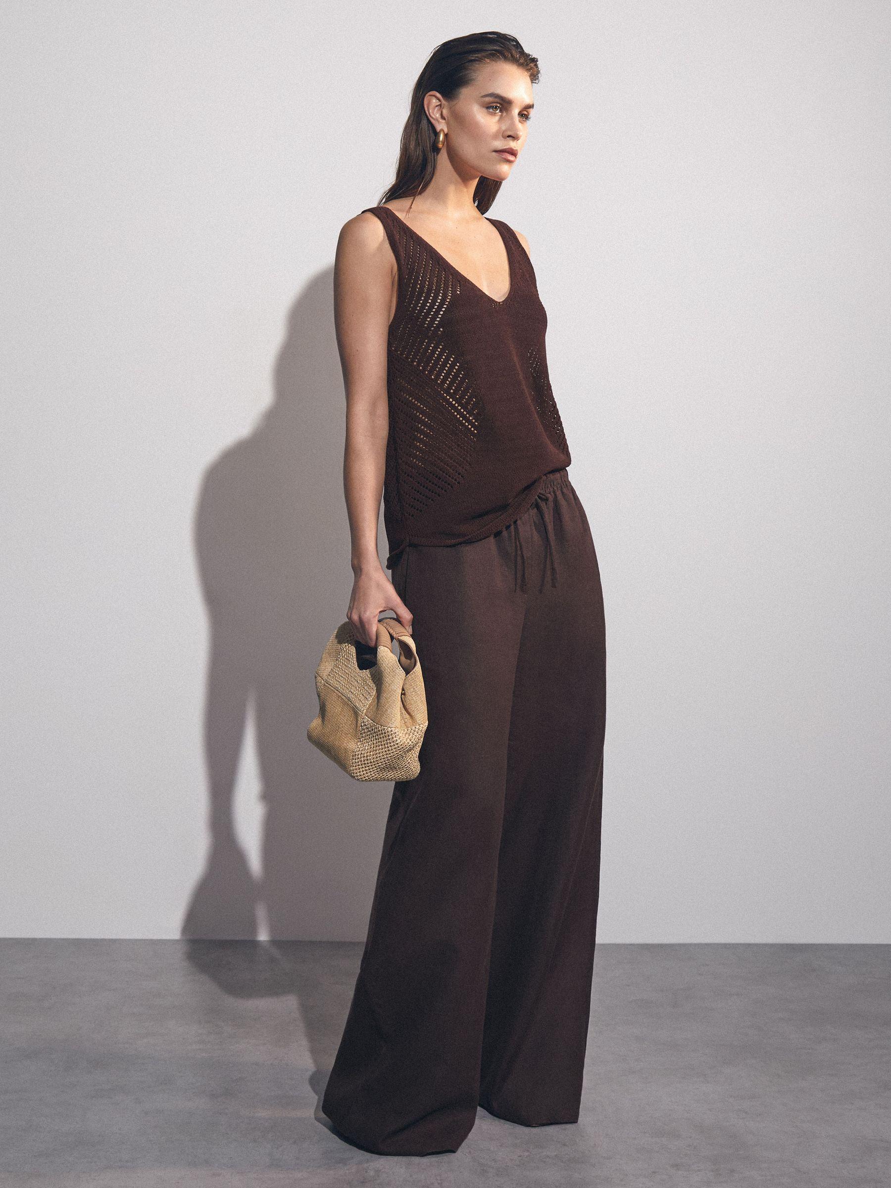 Cotton Blend Open Knit Vest in Chocolate Brown Product Image