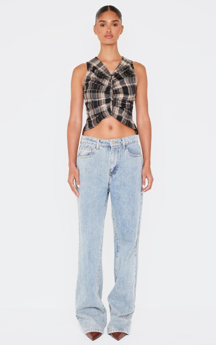 Brown Check Ruched Front Long Top Product Image