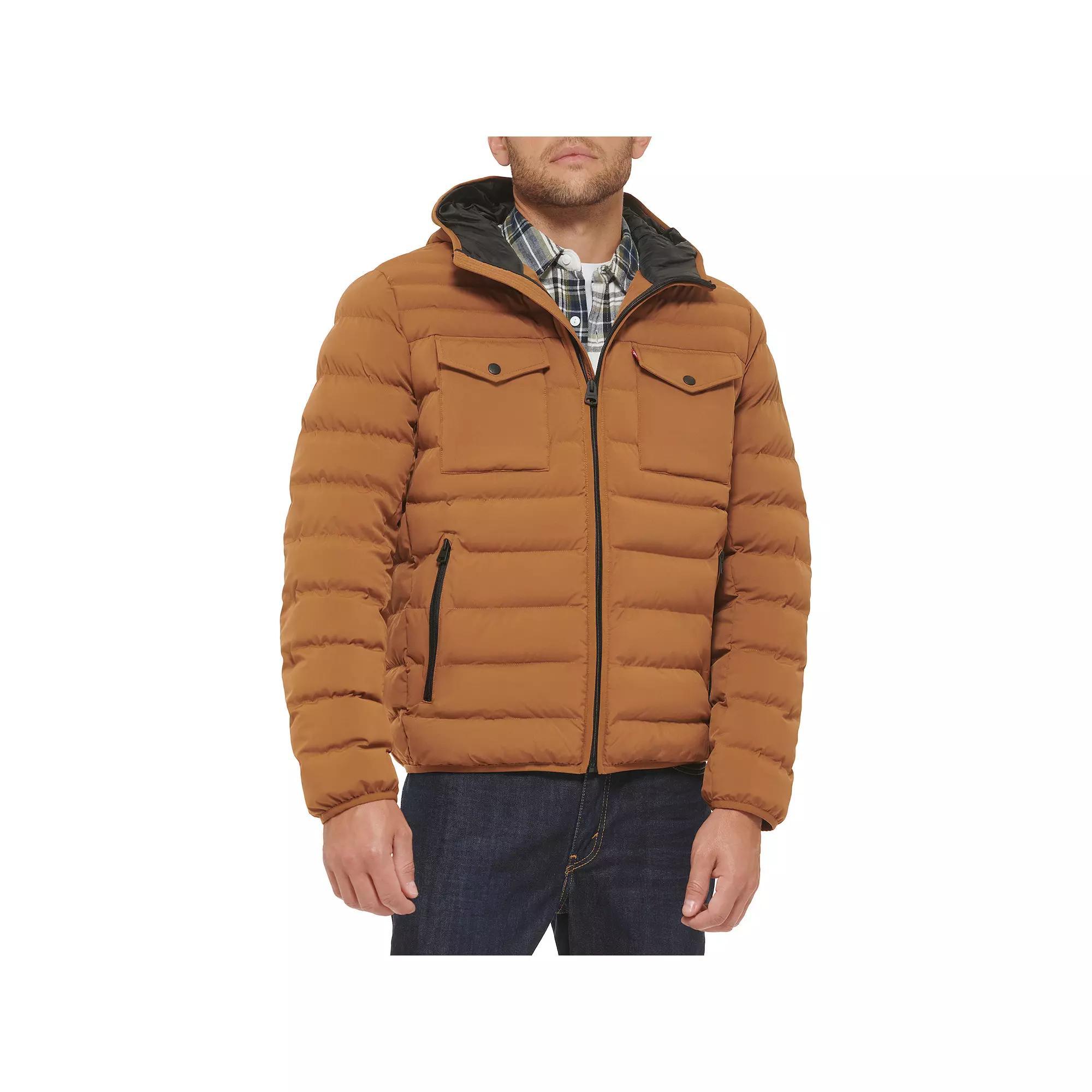 Men's Levi's® Stretch Two Pocket Quilted Hooded Jacket, Size: Large, Brown Product Image