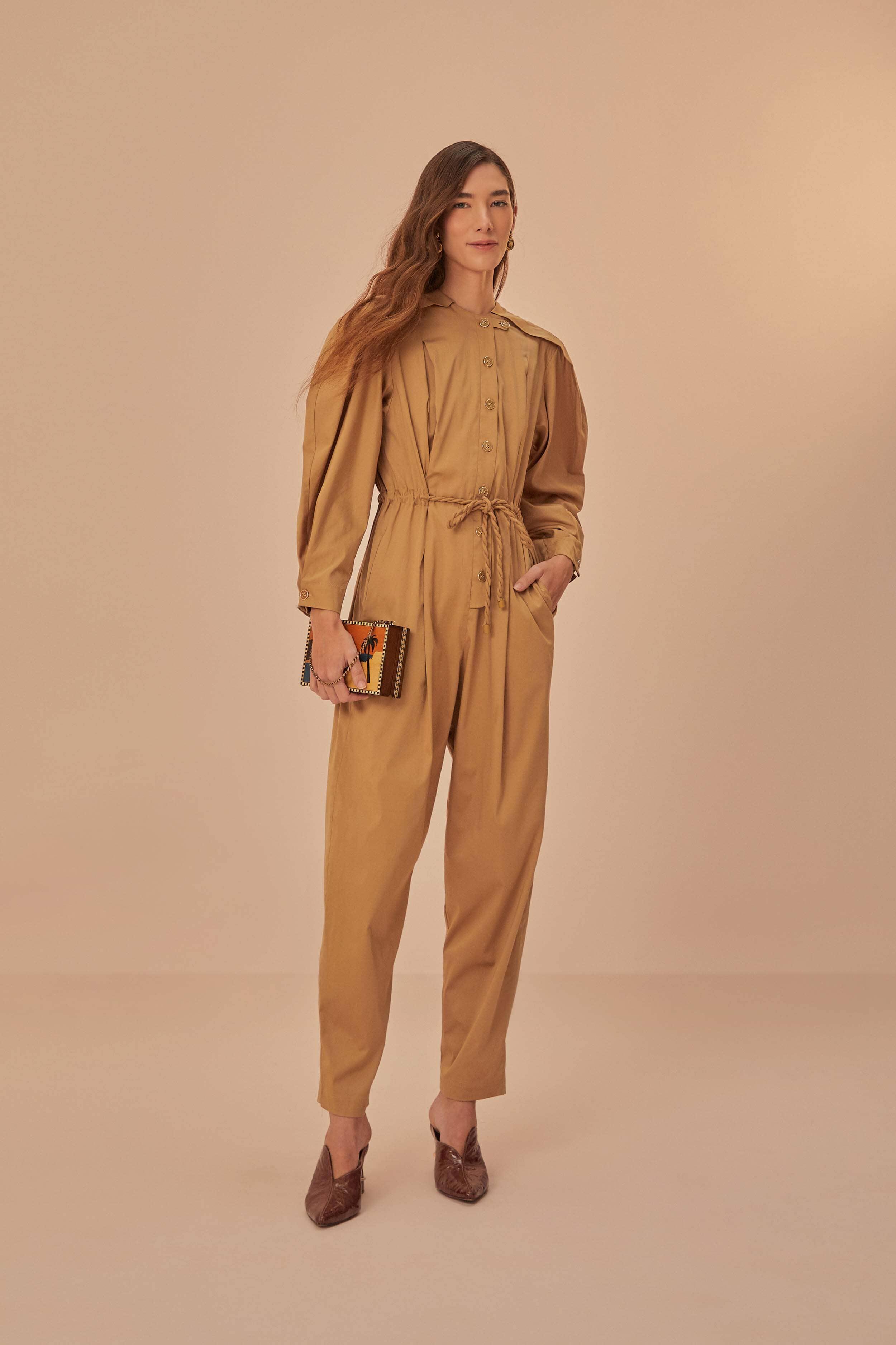 Brown Raglan Sleeve Jumpsuit, BROWN / XL Product Image