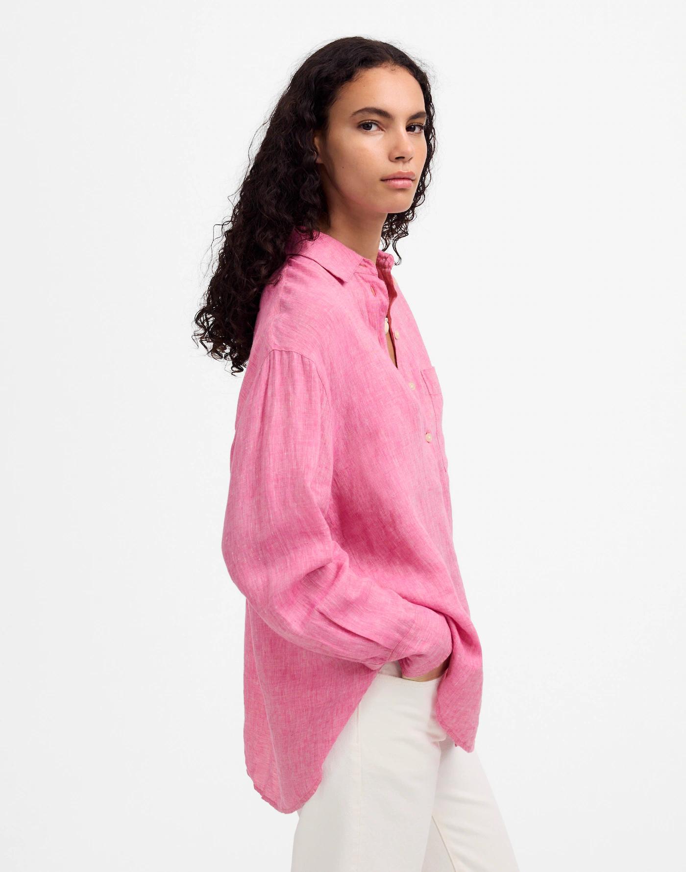 Linen Oversized Button-Up Shirt Product Image