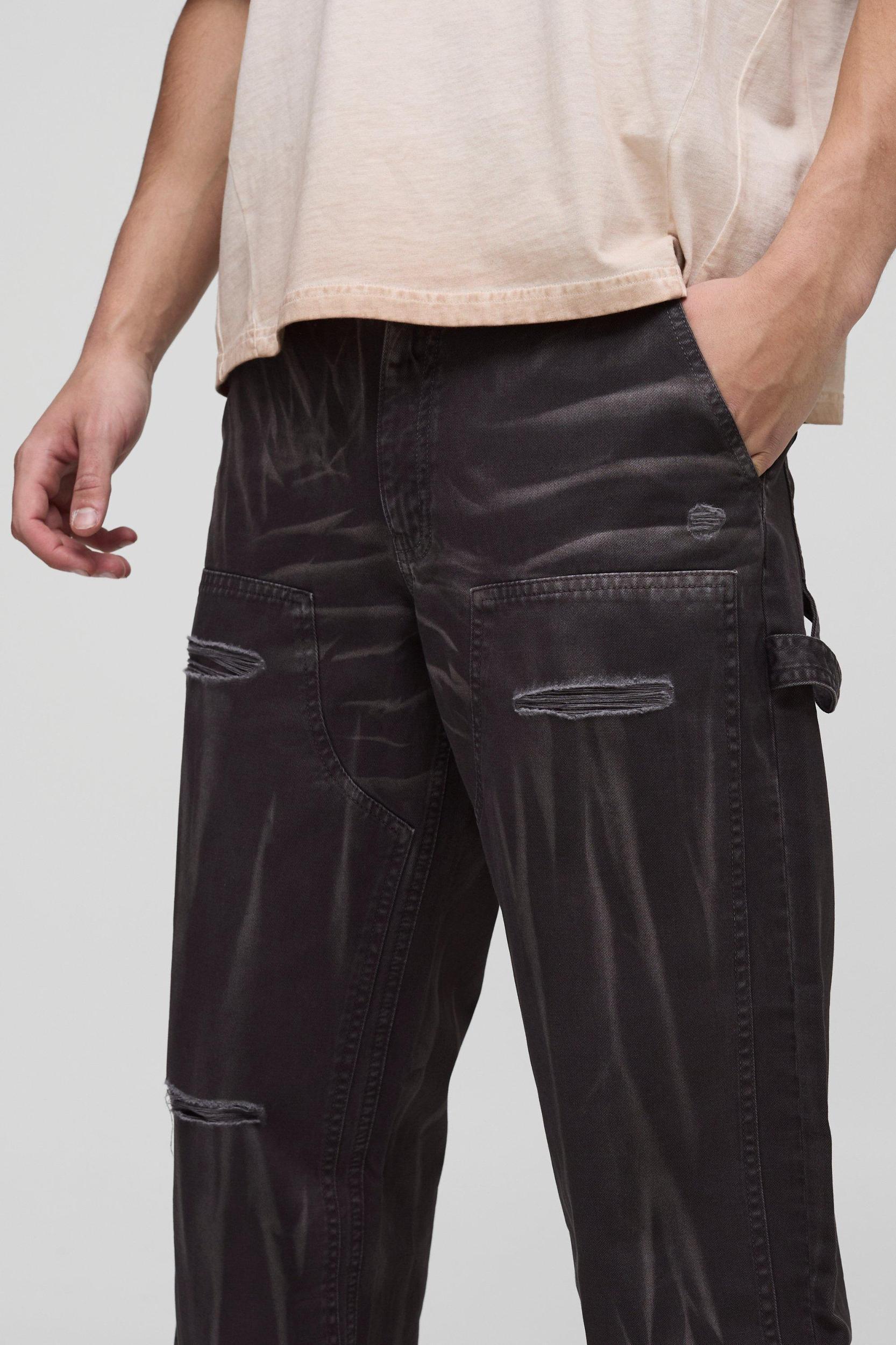 Relaxed Fit Overdye Ripped Carpenter Pants | boohooMAN USA Product Image