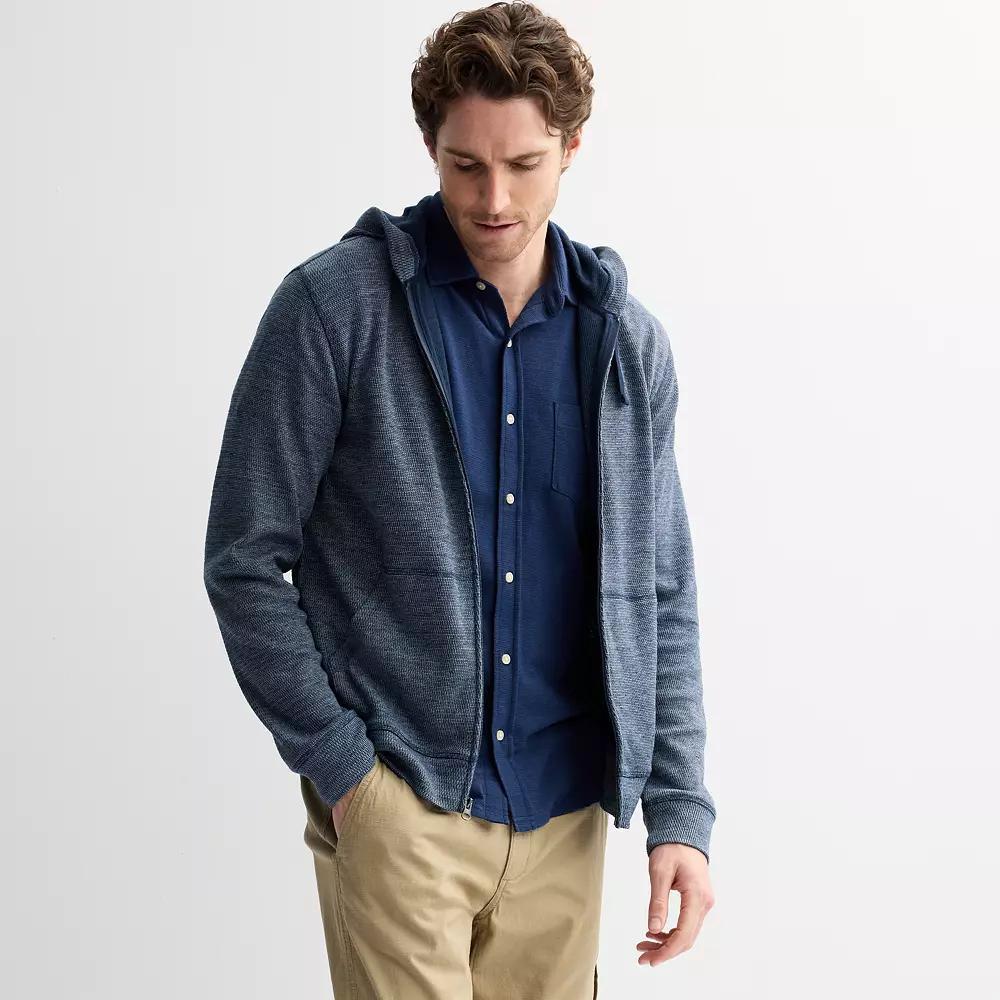 Men's Sonoma Goods For Life® The Textured Full-Zip Hoodie, Size: Large, Blue Product Image