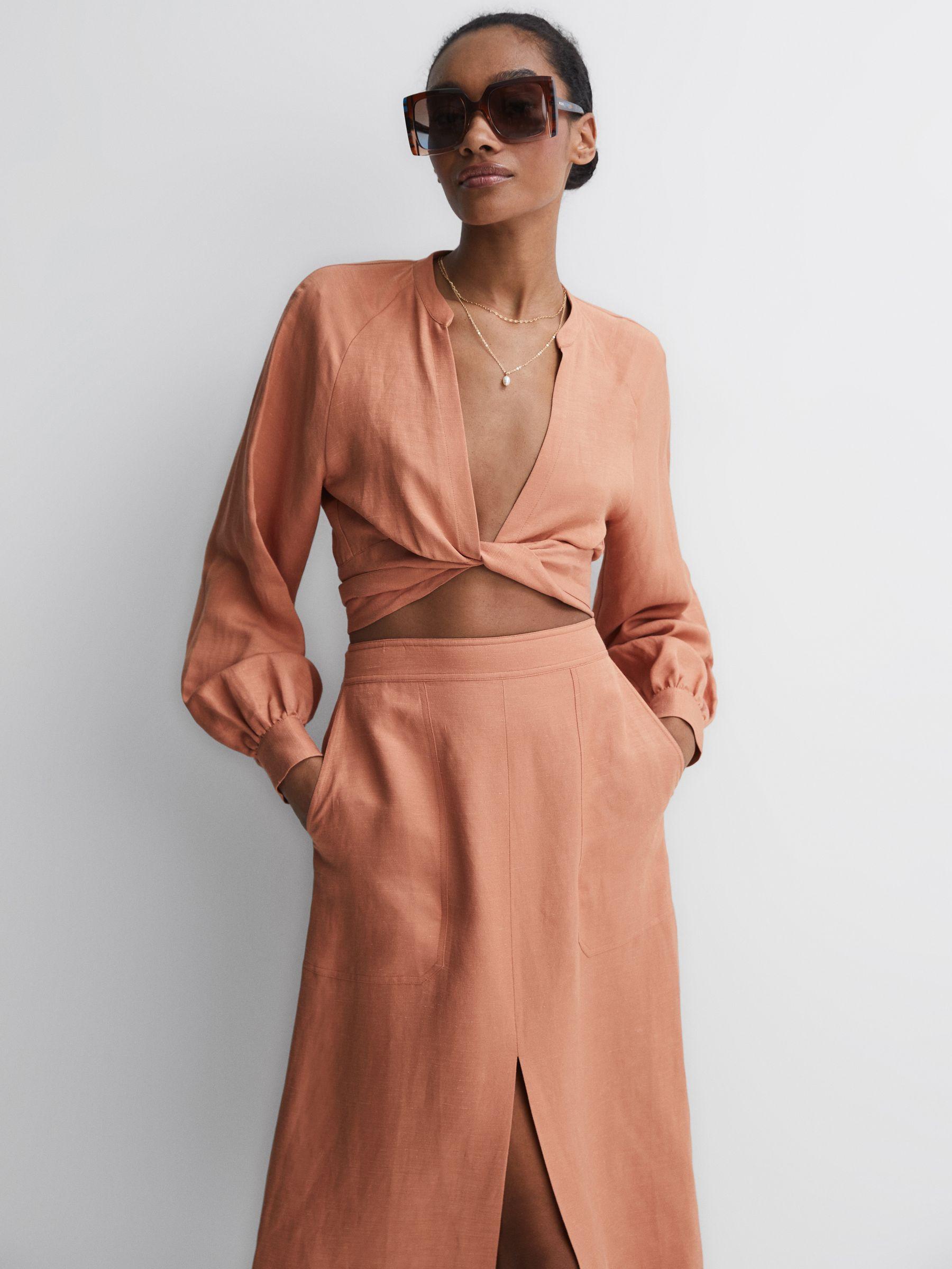 Tie Front Cropped Blouse in Rust Product Image