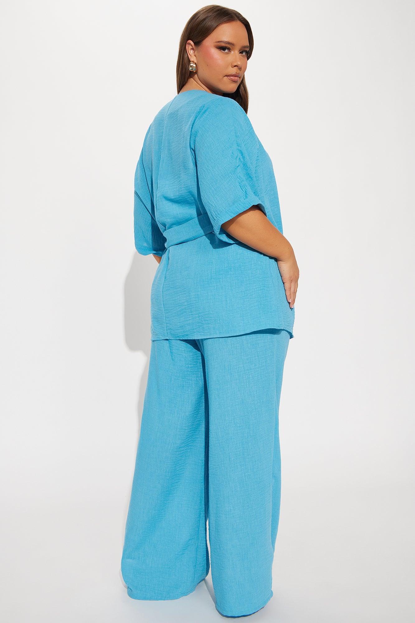 Perfect Getaway Linen Pant Set - Aqua Product Image