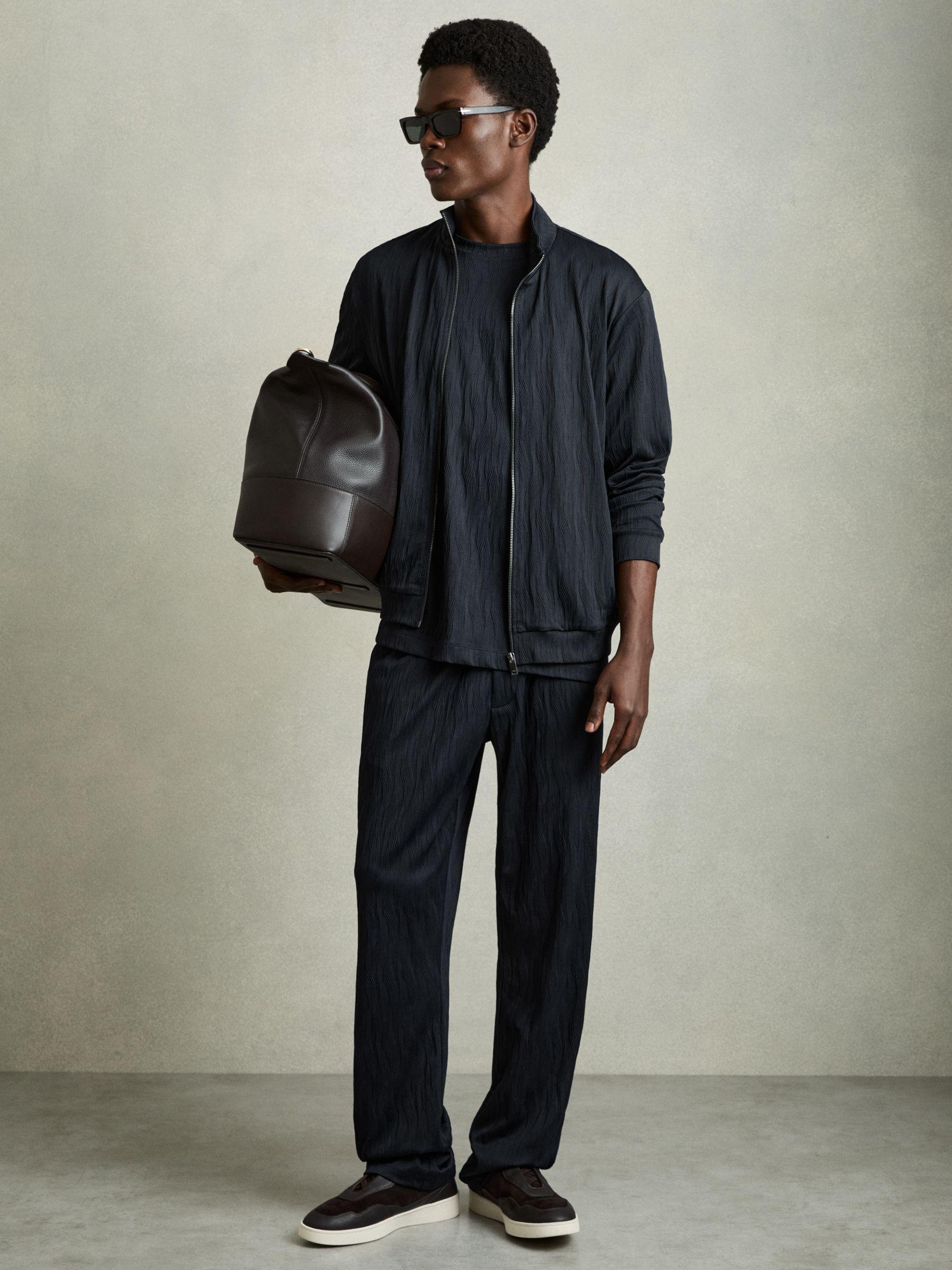 Wave-Jacquard Zip-Through Jacket in Navy Product Image