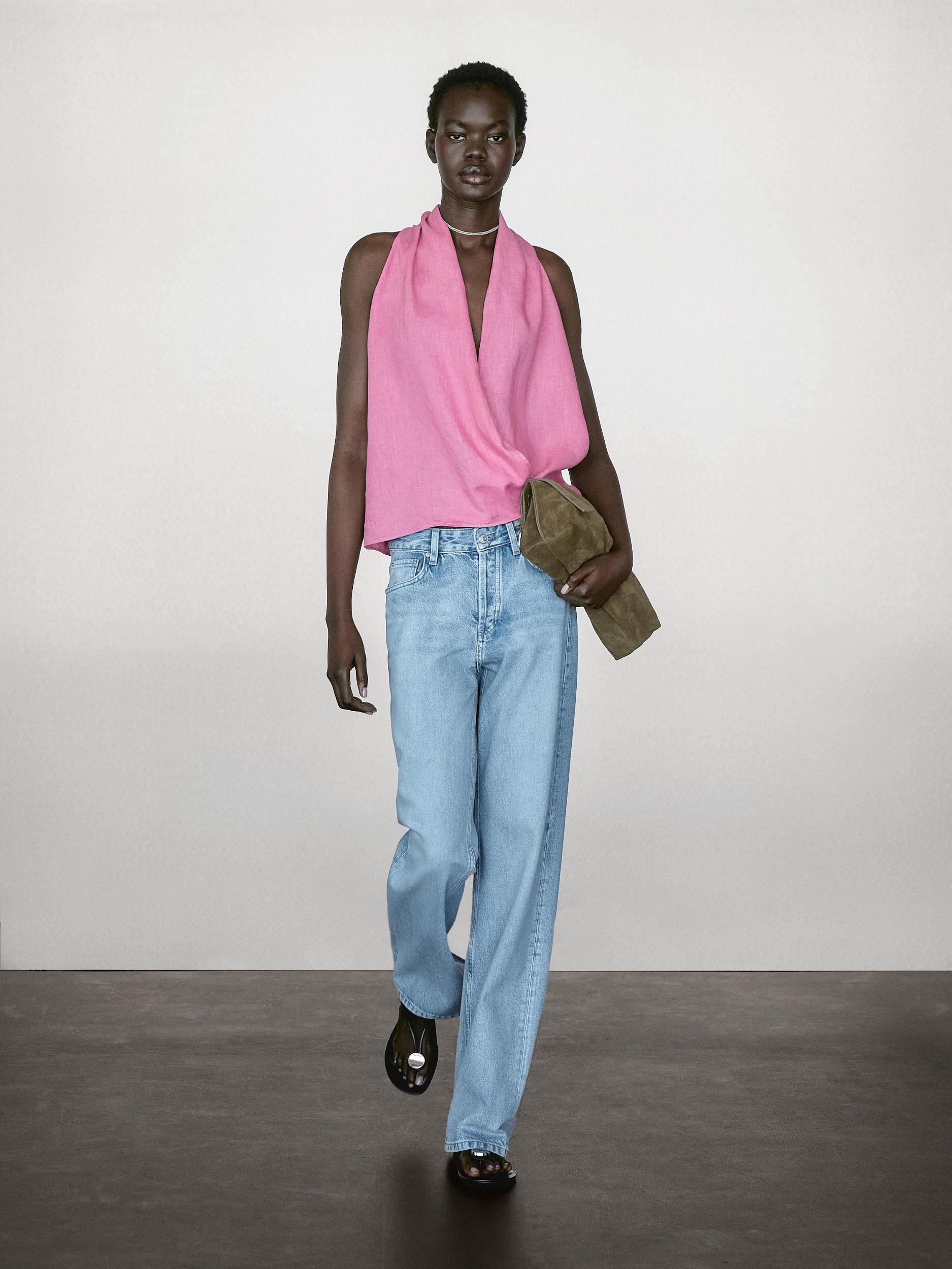 Linen crossover halter top Product Image