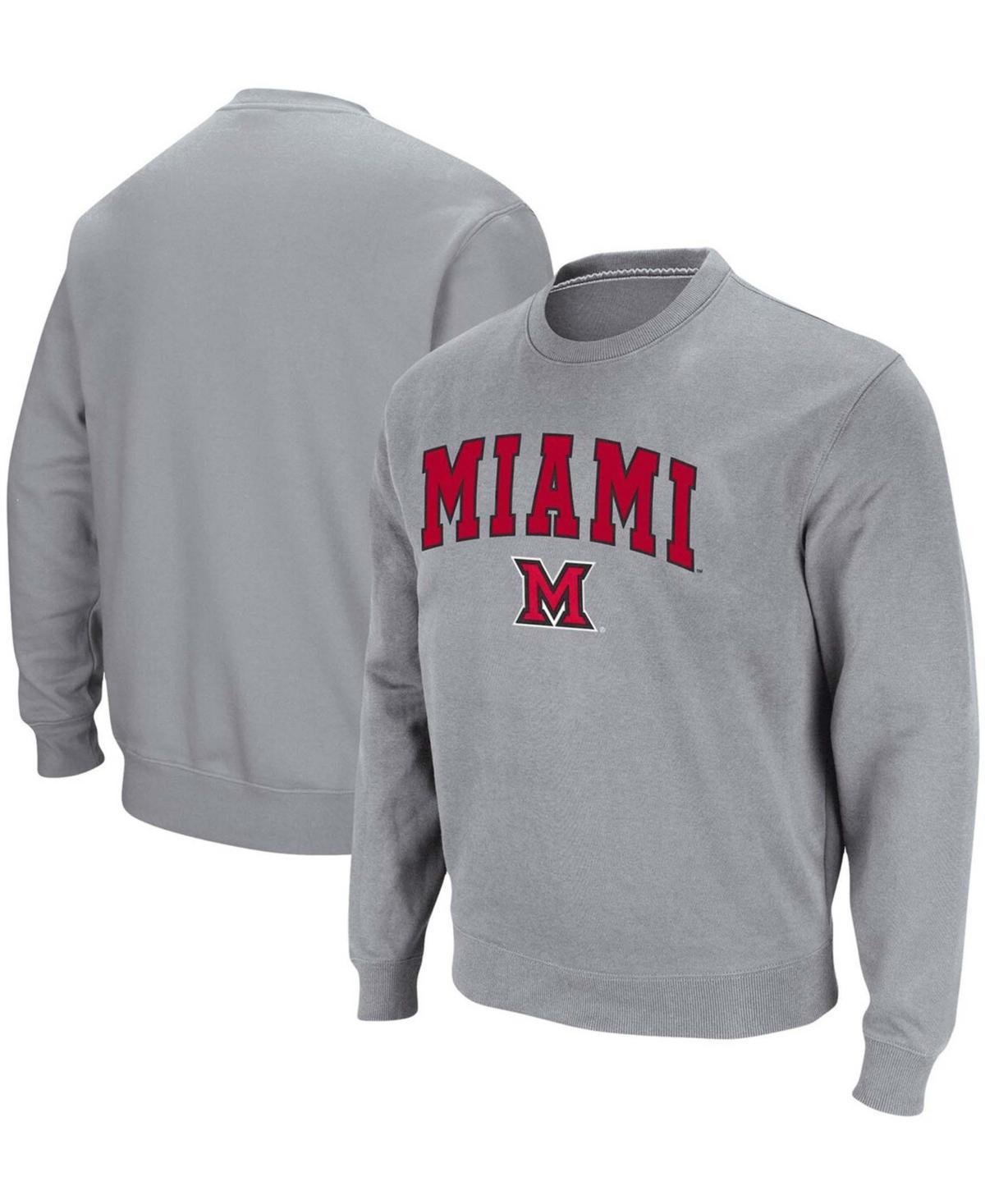 Mens Colosseum Heathered Gray NDSU Bison Arch & Logo Tackle Twill Pullover Sweatshirt Product Image