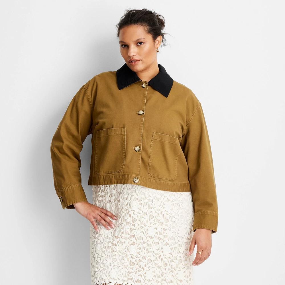 Womens Cropped Chore Jacket - Future Collective Khaki 2X Product Image