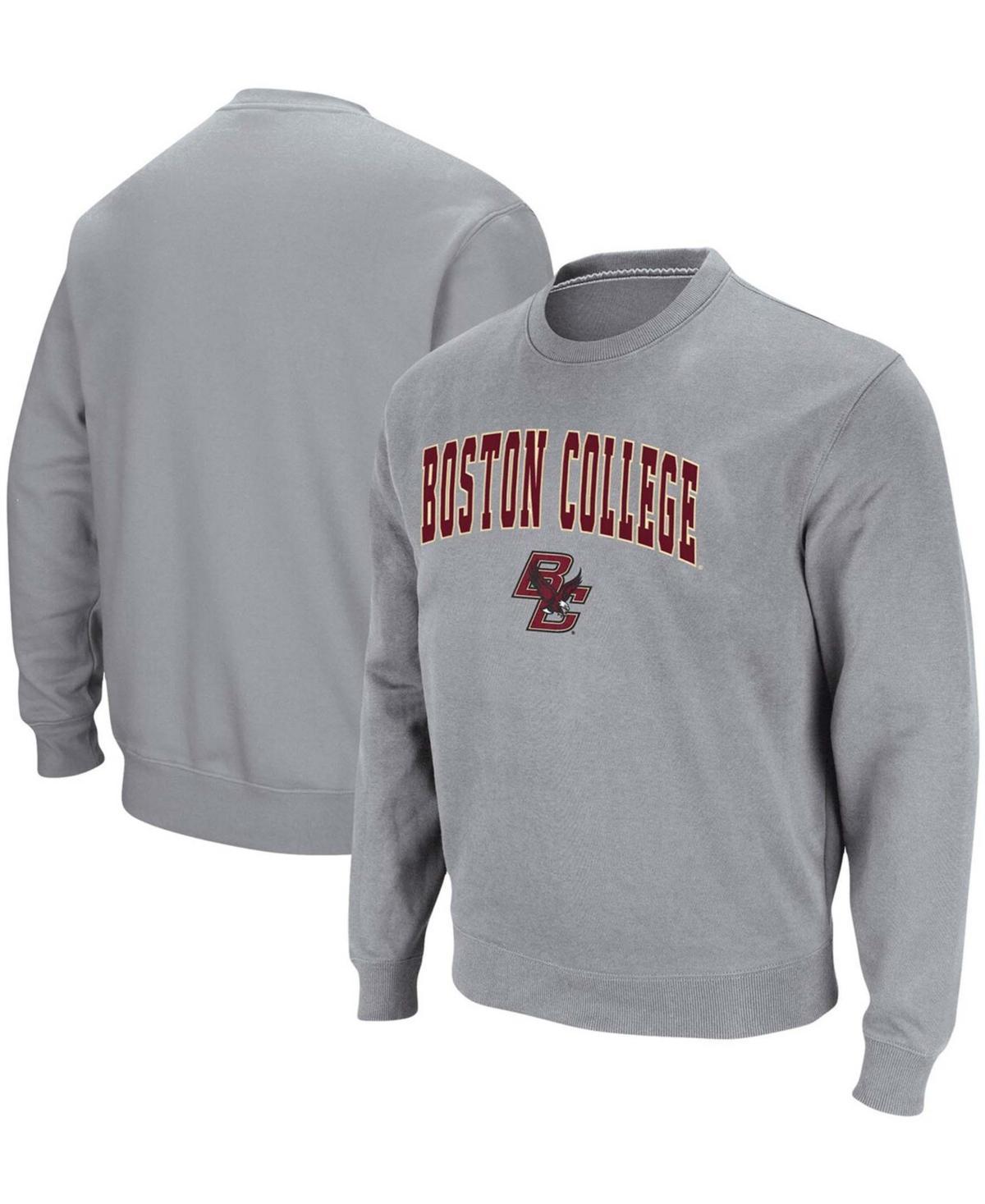 Men's Colosseum Heathered Gray Boston College Eagles Arch & Logo Tackle Twill Pullover Sweatshirt, Size: XL, Grey Product Image