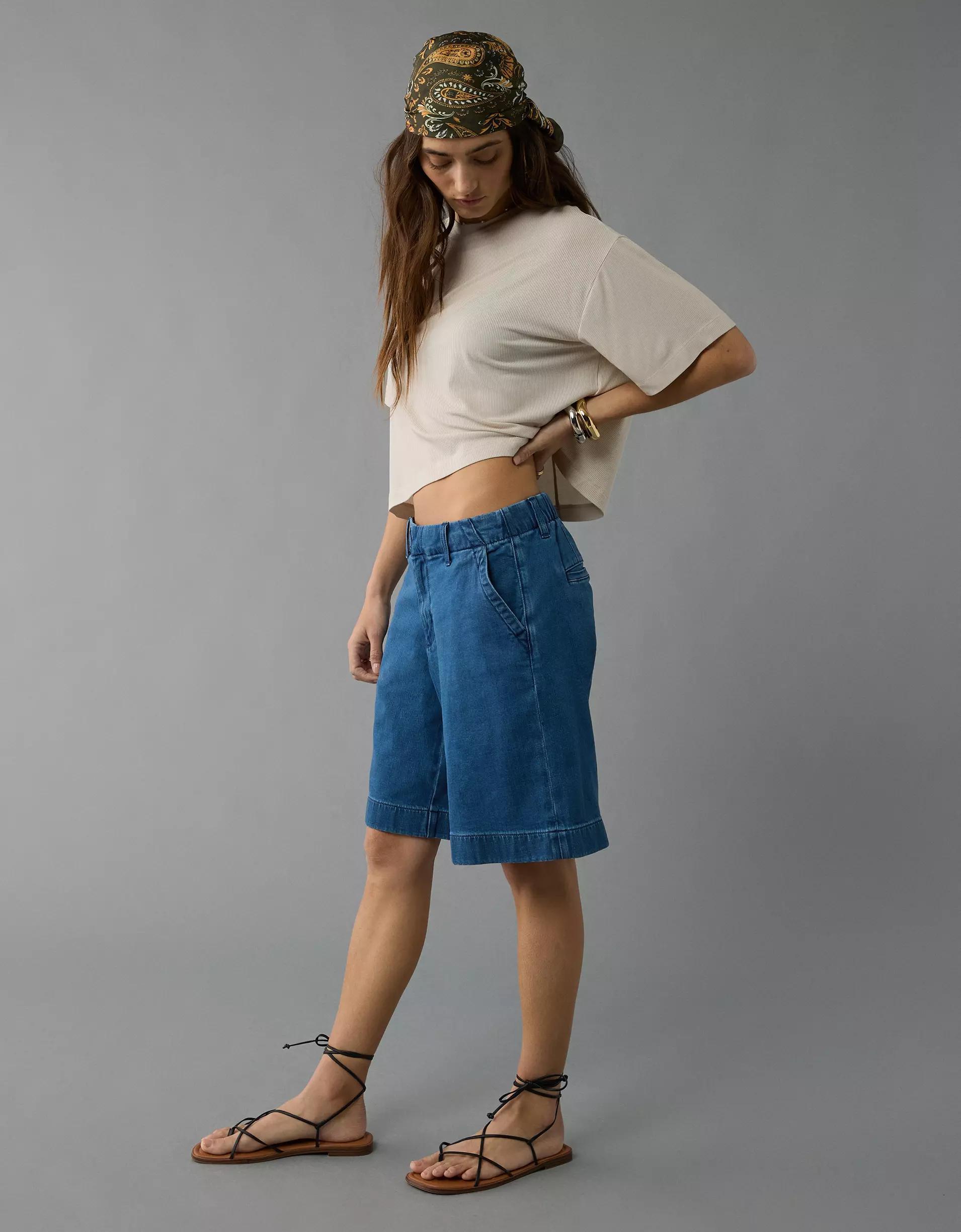 AE 11" Stretch High-Waisted Denim Trouser Short Product Image