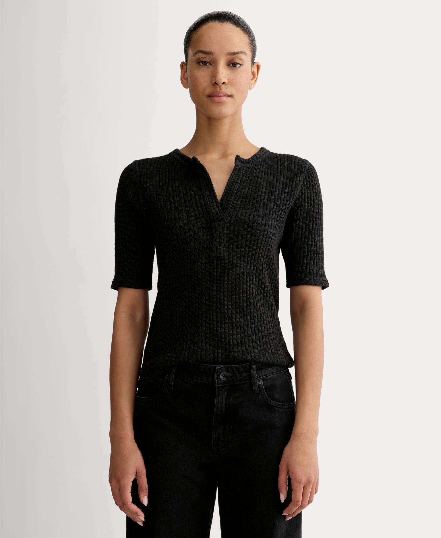 The Rib-Knit Short-Sleeve Henley Product Image